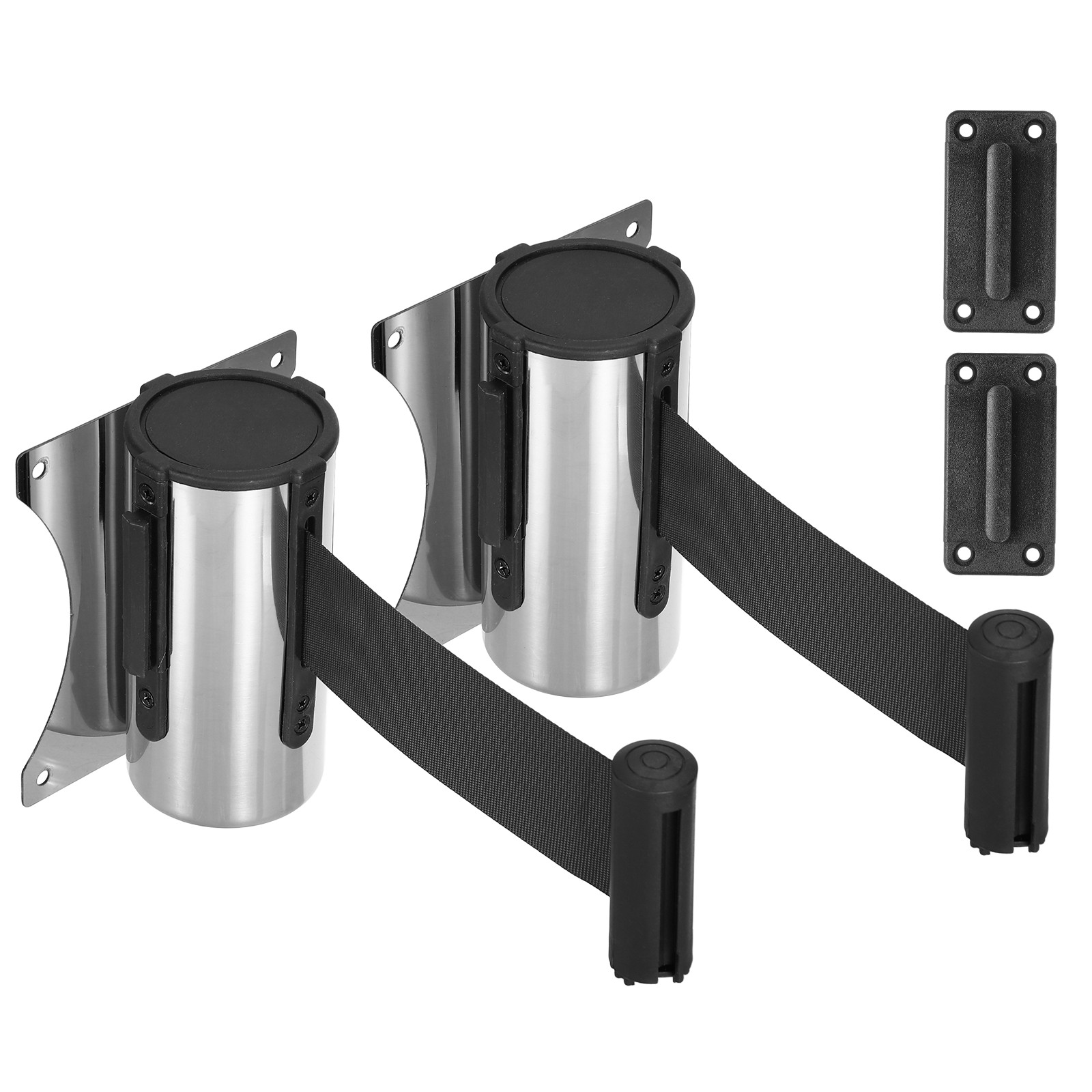 Fixed Wall Mount Retractable Belt Barrier (10 Feet, Black) (2 Pcs)