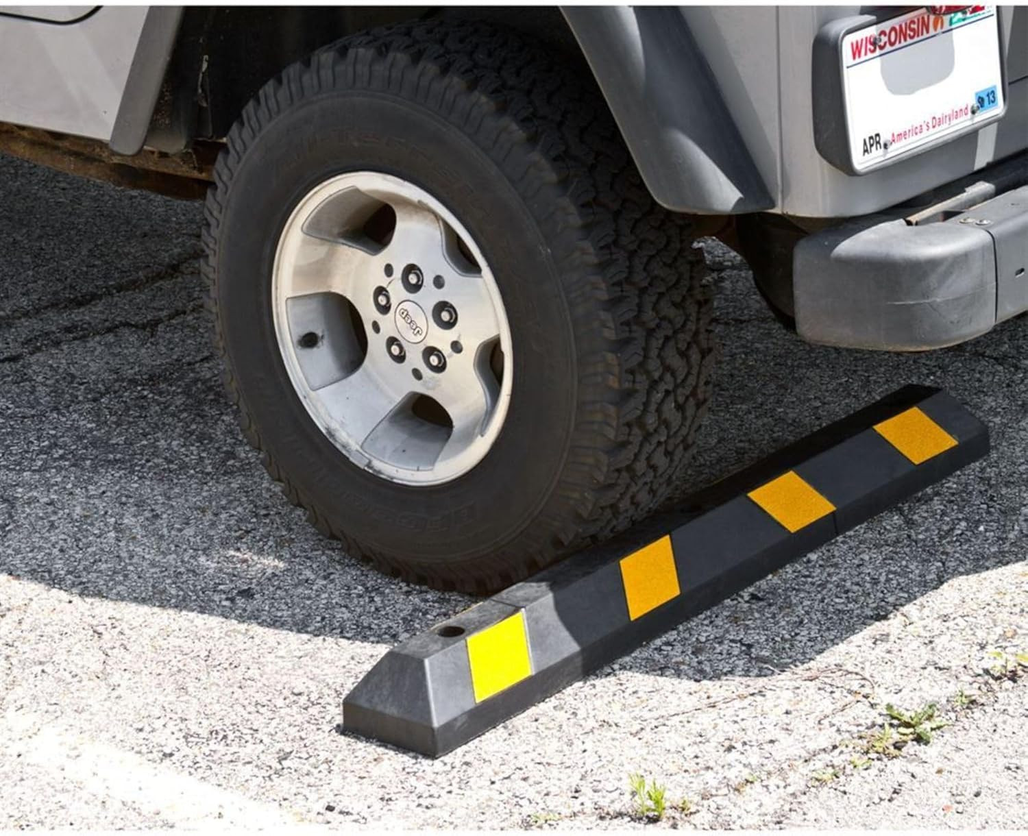 4 Pack Flexible Rubber Parking Stops, 4ft Curb with Mounting Holes, Black/Yellow
