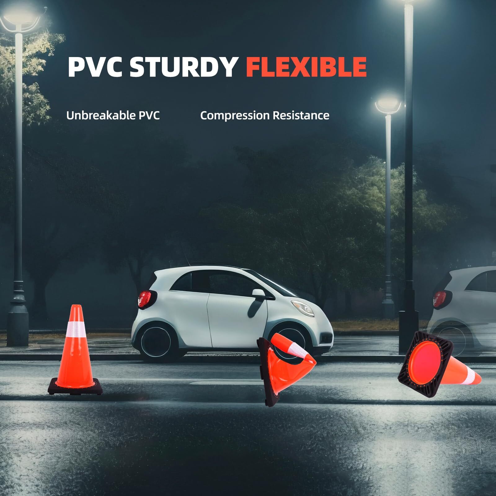 12PCS Traffic Safety Cones 18″ PVC Parking Cones for Roads Construction Warning