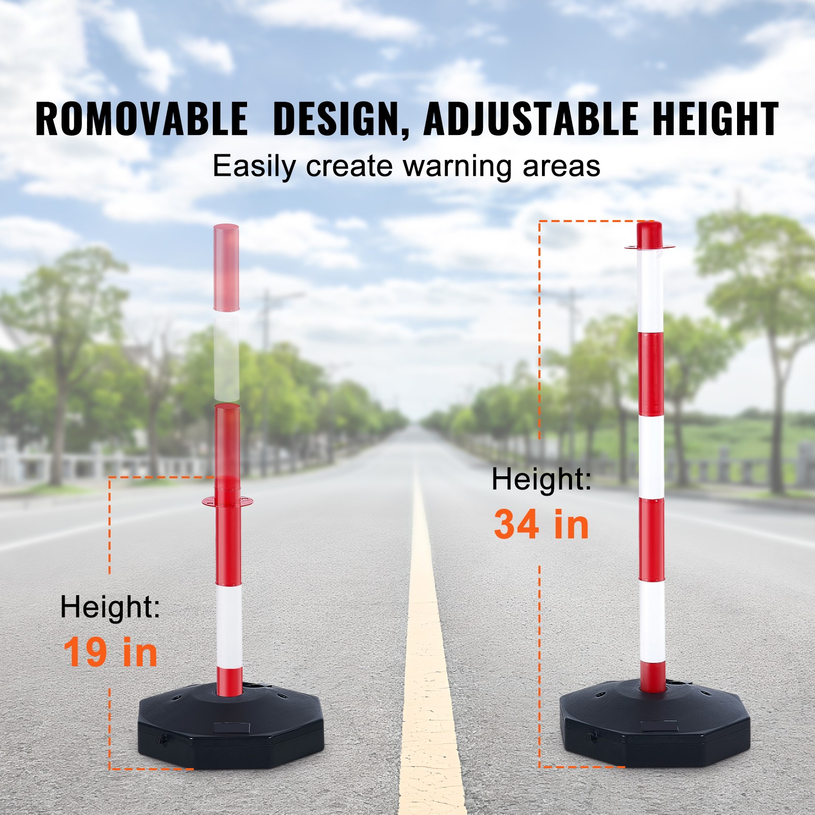 VEVOR 4PCs Traffic Delineator Post Cones with Fillable Base 8FT Chain Adjustable