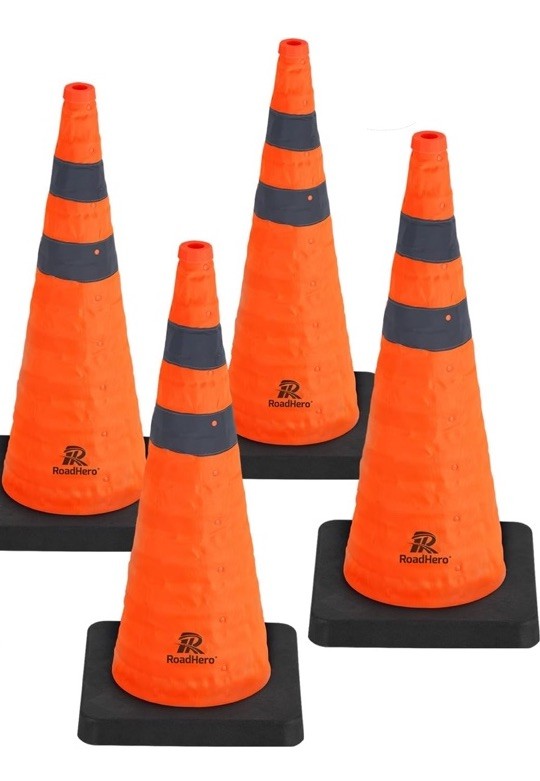 4 Multi Purpose Pop-up Collapsible Traffic Cones Safety Cones 28″ Reflective RV