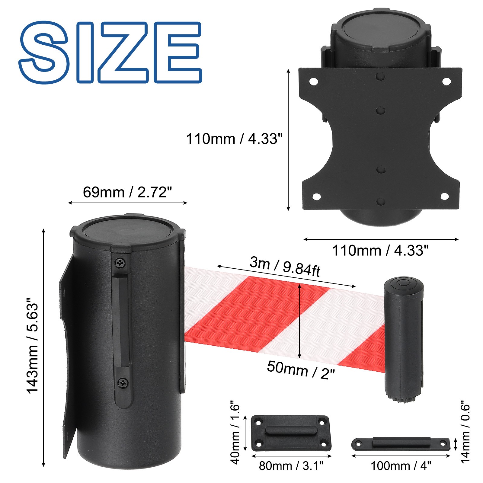9.84 Feet Wall Mount Retractable Belt Barrier,Black/Red/White