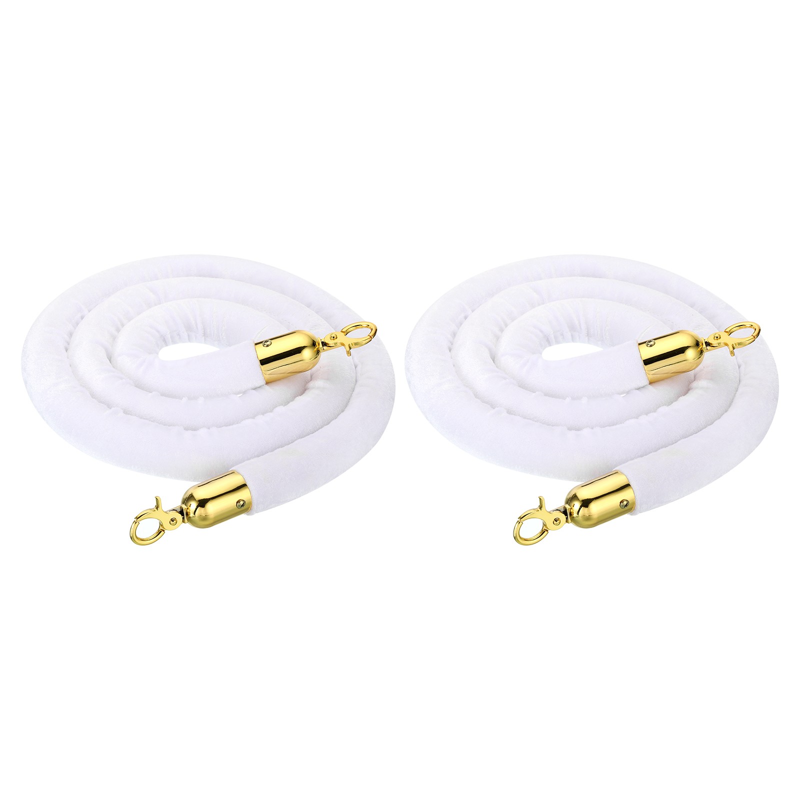 6 Feet White Velvet Stanchion Rope, 2 Pack Crowd Control Barrier Rope, Golden