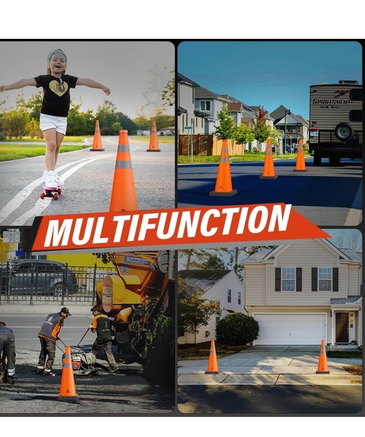 4 Multi Purpose Pop-up Collapsible Traffic Cones Safety Cones 28″ Reflective RV