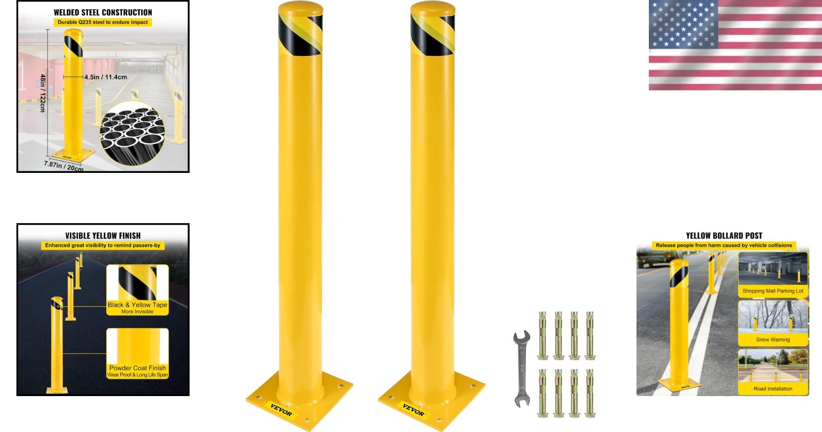 48 Inch Safety Bollard Post – Durable Yellow Traffic Barrier for High Visibility