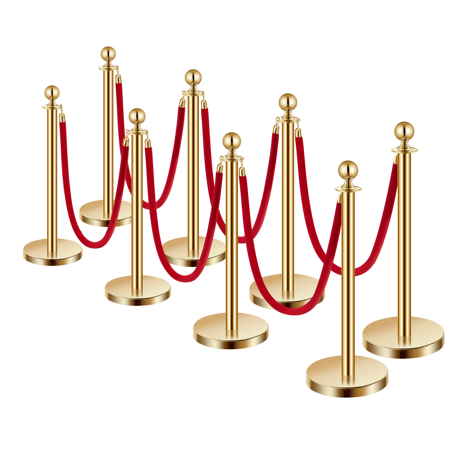 8 Pcs Gold Stanchion Post 6 Red Velvet Ropes Sand Injection Hollow Base