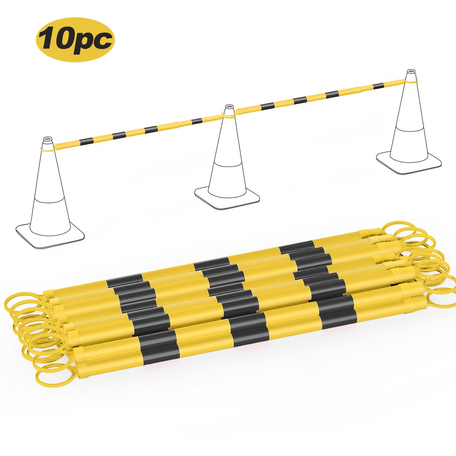RoadHero Retractable Traffic Cone Bar 10 Pack Black Yellow