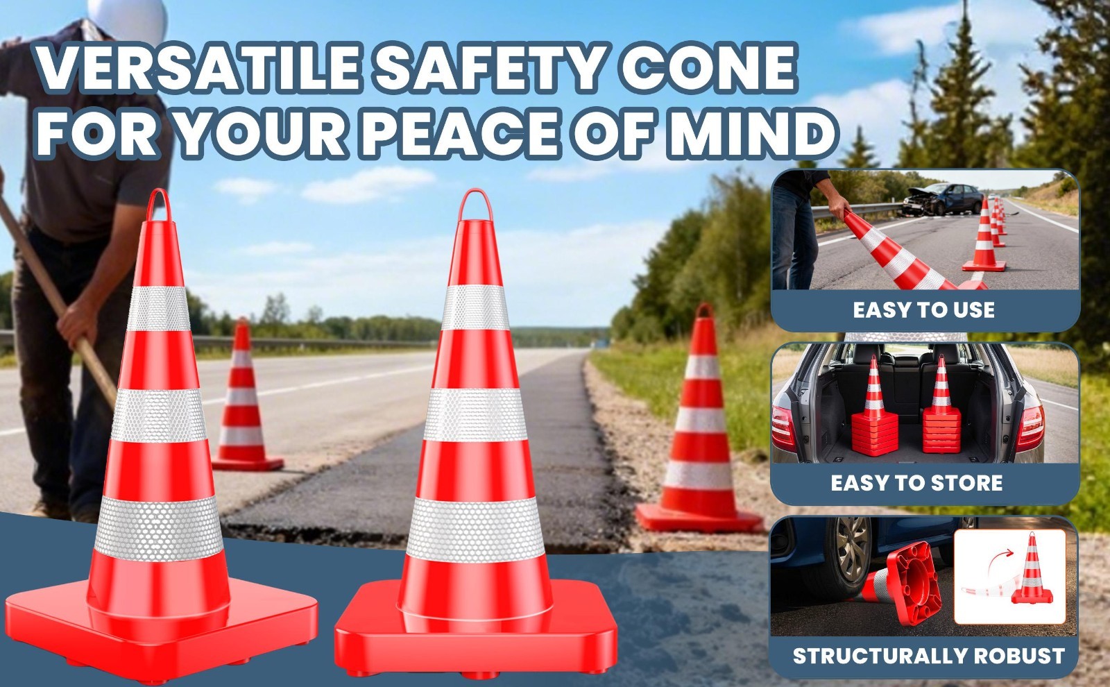 12 PACK 36″ Heavy Duty Traffic Cone Reflective Collars Safety Cones Road Cones