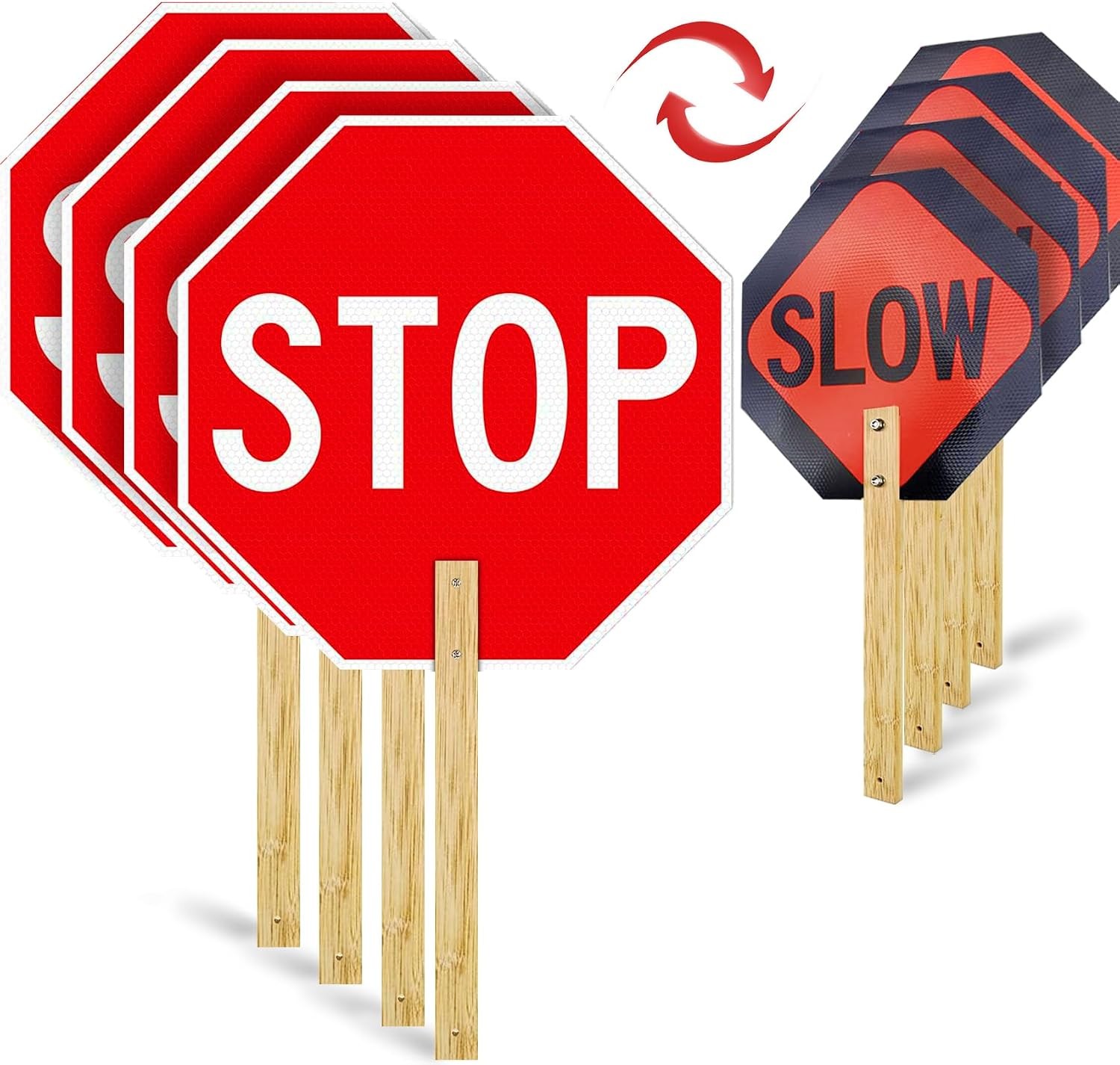 4 Pack Handheld Stop Slow Sign 13″x13″ Aluminum Crossing Guard Signs Reflective