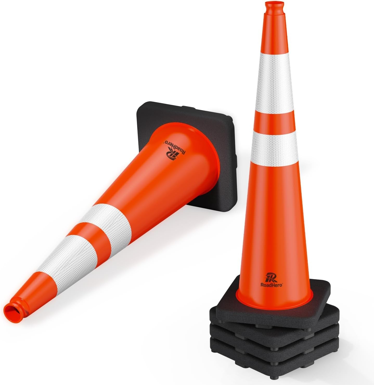 RoadHero 8 Pack 28in Traffic Safety Cones Weighted Base Lime Green Reflective