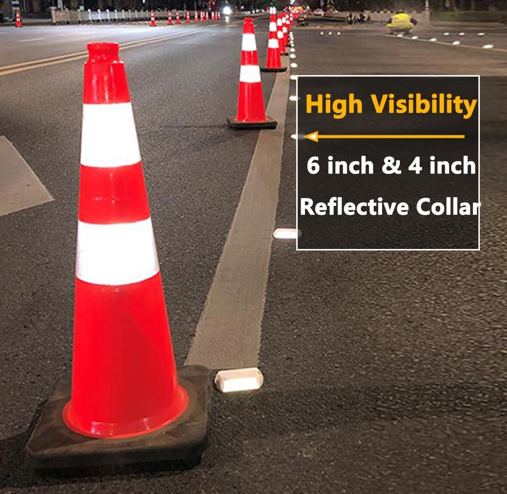 8 Cones Besea 28 Inch Orange Pvc Traffic Cones Black Base Construction Safety