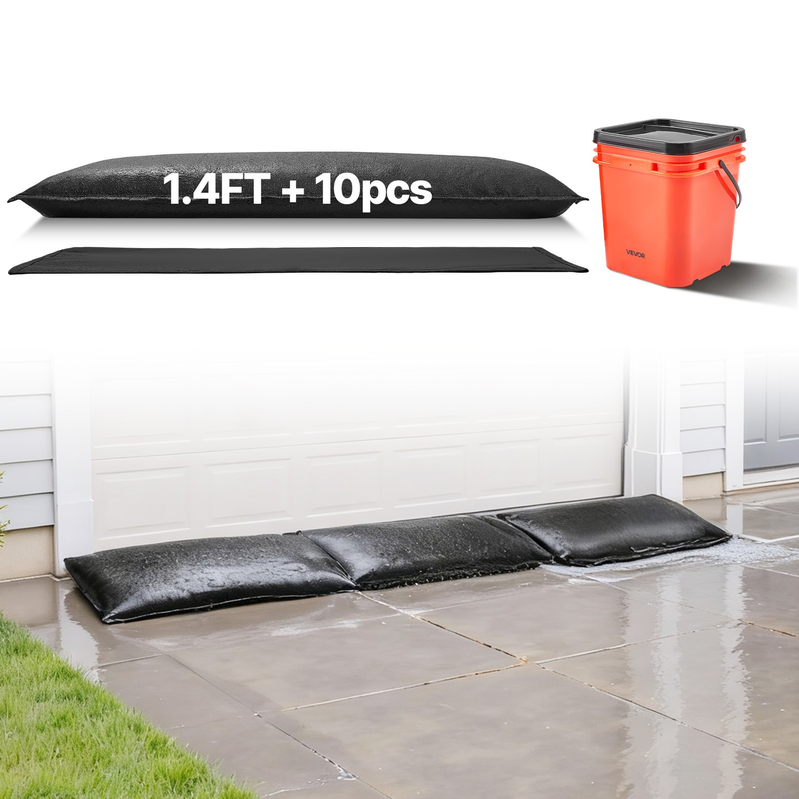 VEVOR Flood Barrier 1.4 x 2.7 ft Reusable Flood Bags Activated by Water 10 Pack