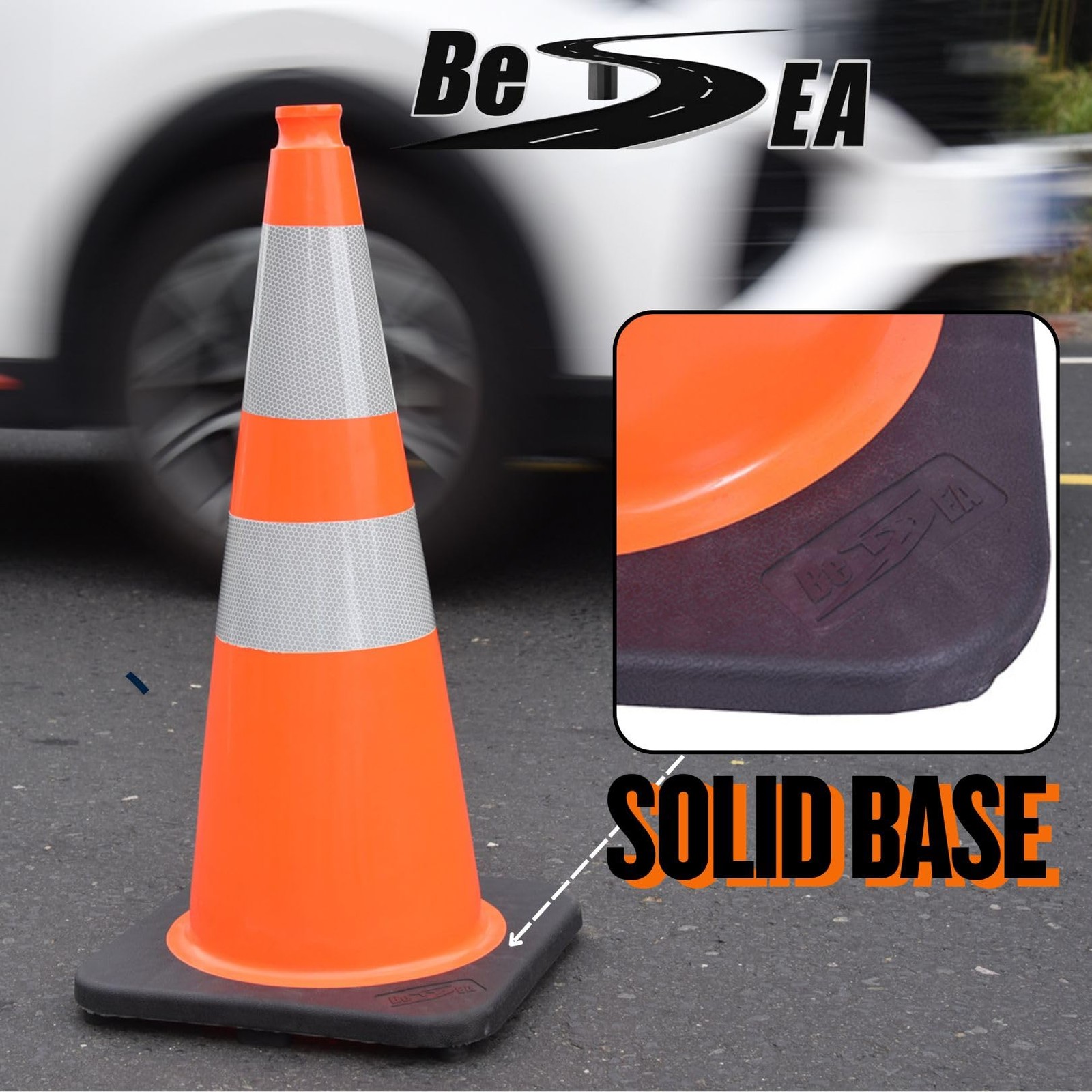 8 Cones Besea 28 Inch Orange Pvc Traffic Cones Black Base Construction Safety
