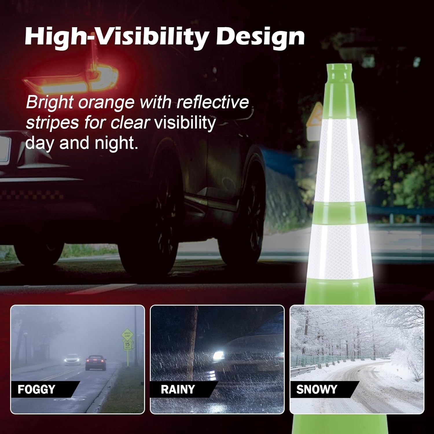 6 Pack 36inch Green Traffic Control Cones PVC Safety Cones with Black Base