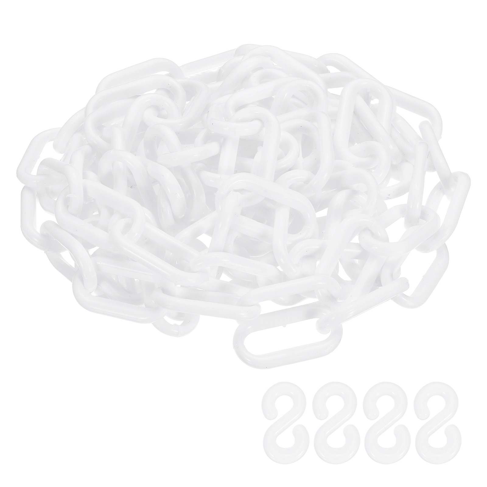 Barrier Chain, (9.8ft 0.7″ Dia., White), Plastic Safety Chain Links W S Hooks