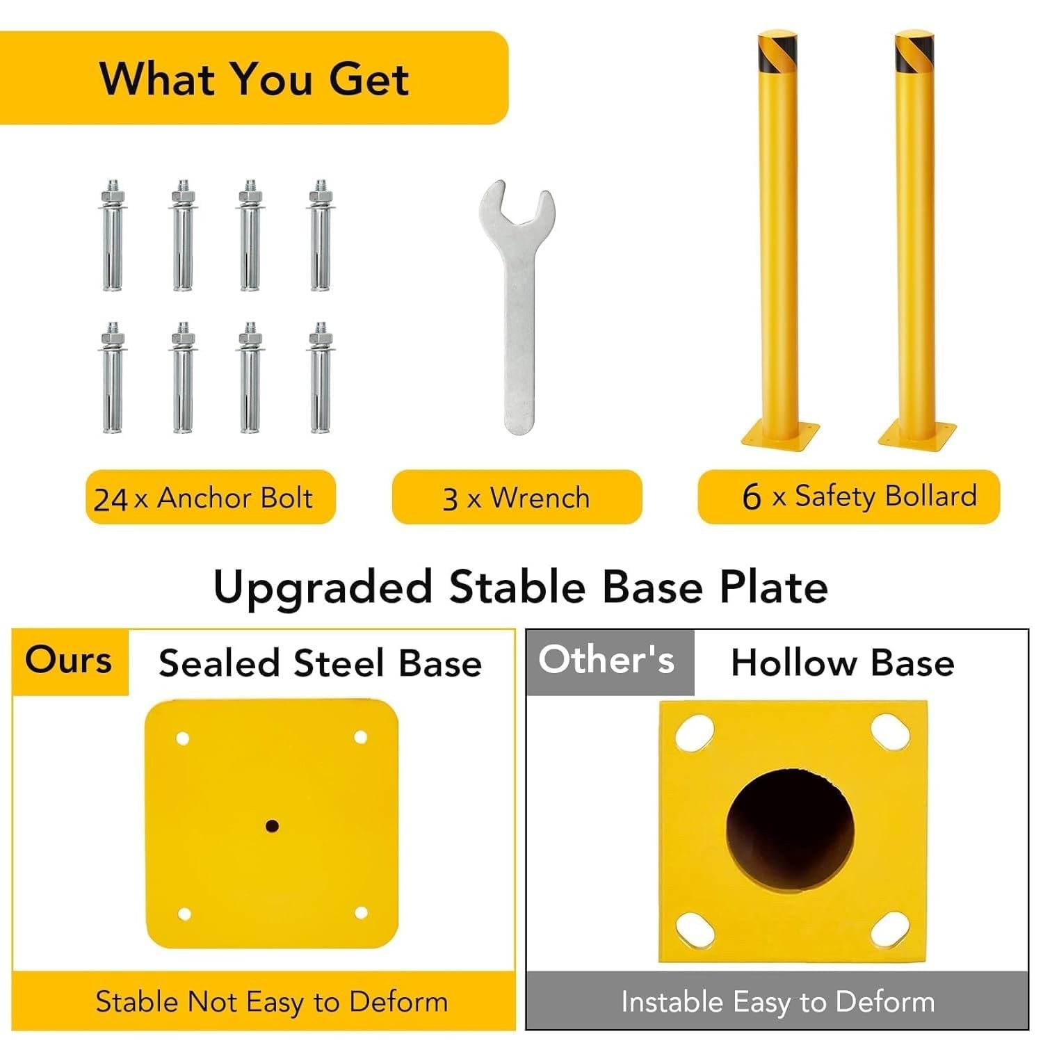 1/2/4/6 PCS Safety Bollard 42″ High Q235 Steel Post Yellow Pipe Bar