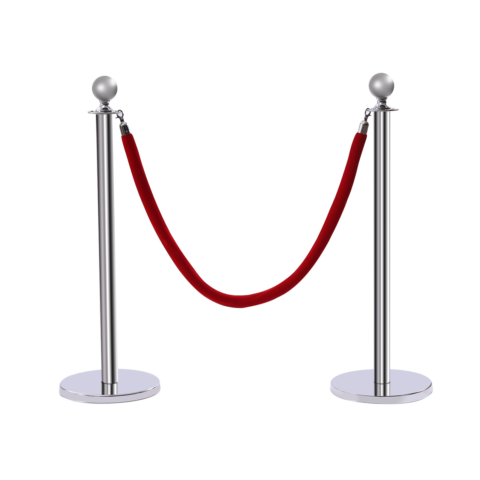 Silver 6Pcs Stanchion Posts with 4 Velvet Ropes Crowd Control Queue Pole Barrier