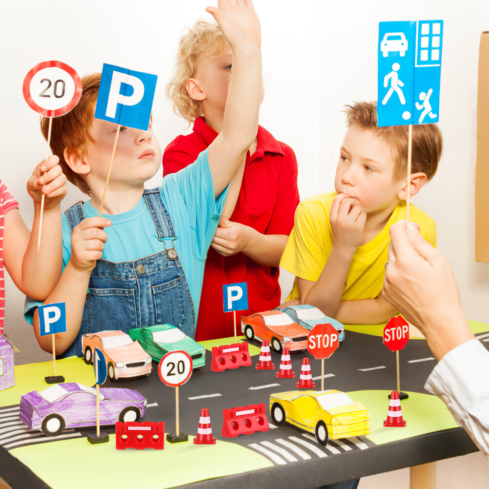 24 Pcs Road Sign Barricade Toy Mini Traffic Cones and Signs Construction Baby