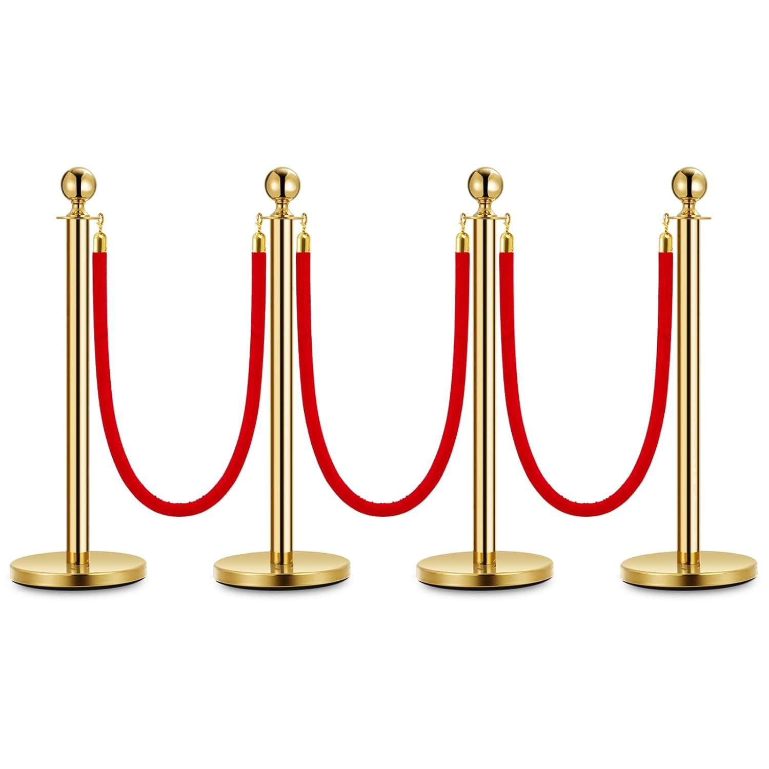 Stanchion Posts Queue Pole Gold w/ Velvet Rope Crowd Control Barrier For Parties