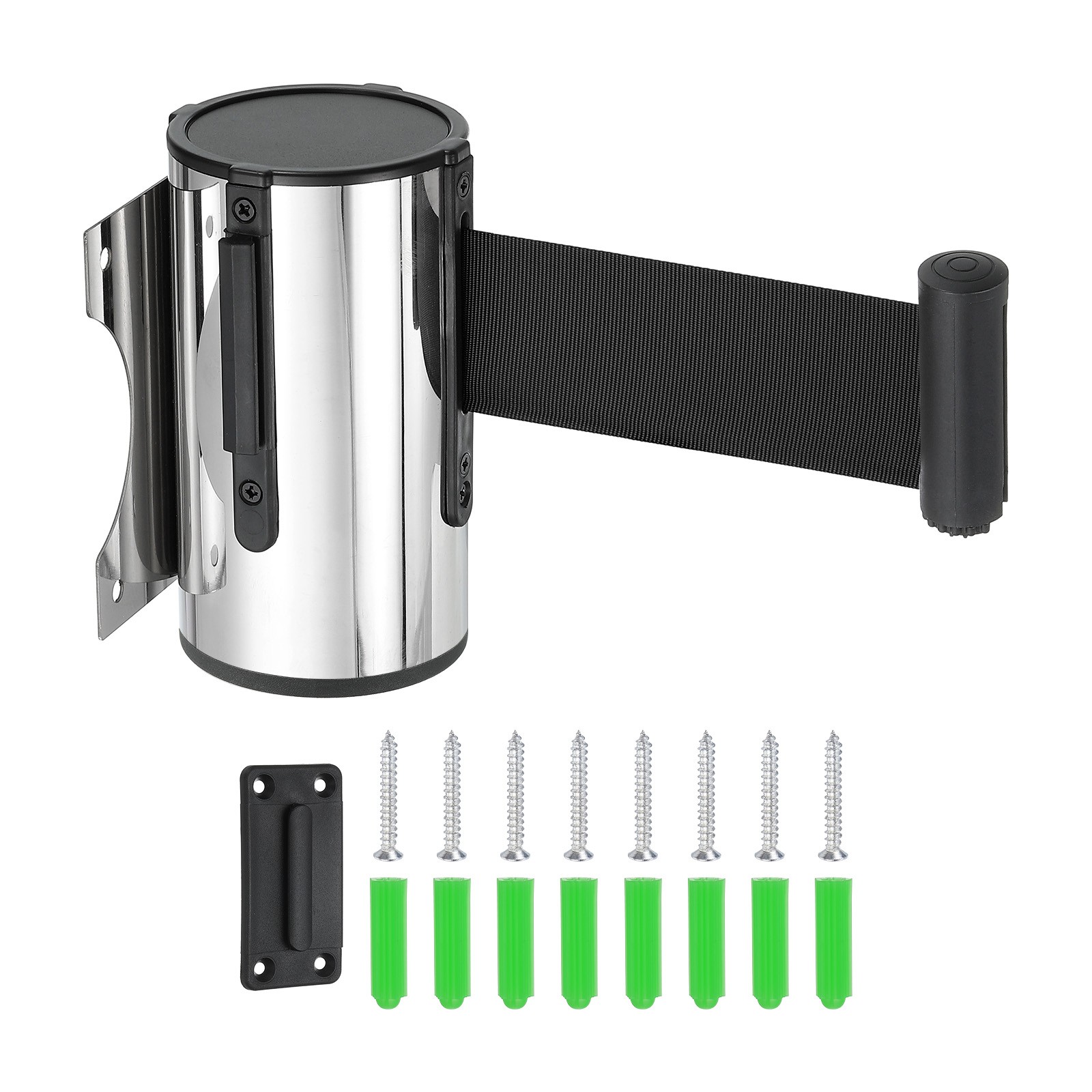 16.4 ft Fixed Wall Mount Retractable Belt Barrier Silver/Black