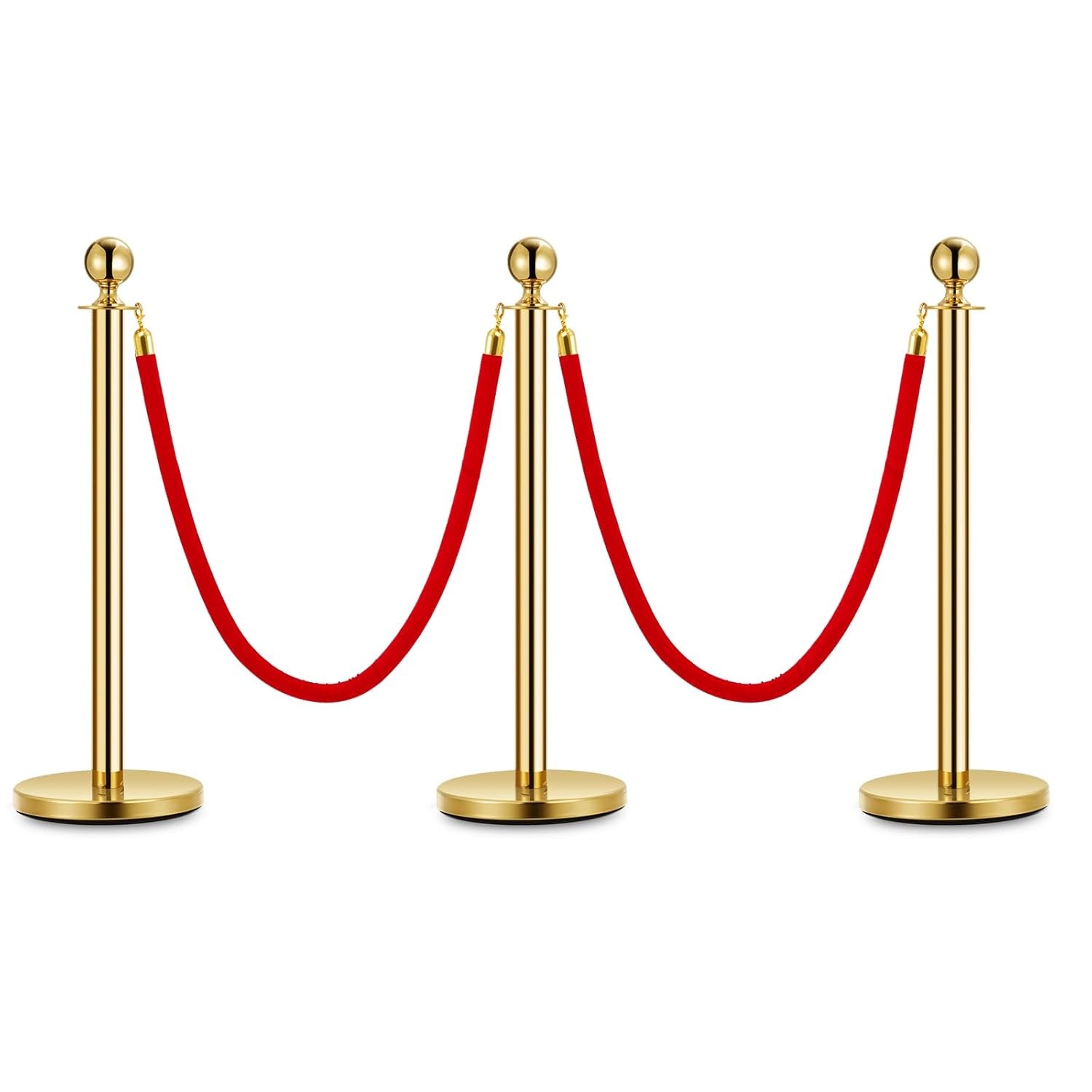 Stanchion Posts Queue Pole Gold w/ Velvet Rope Crowd Control Barrier For Parties