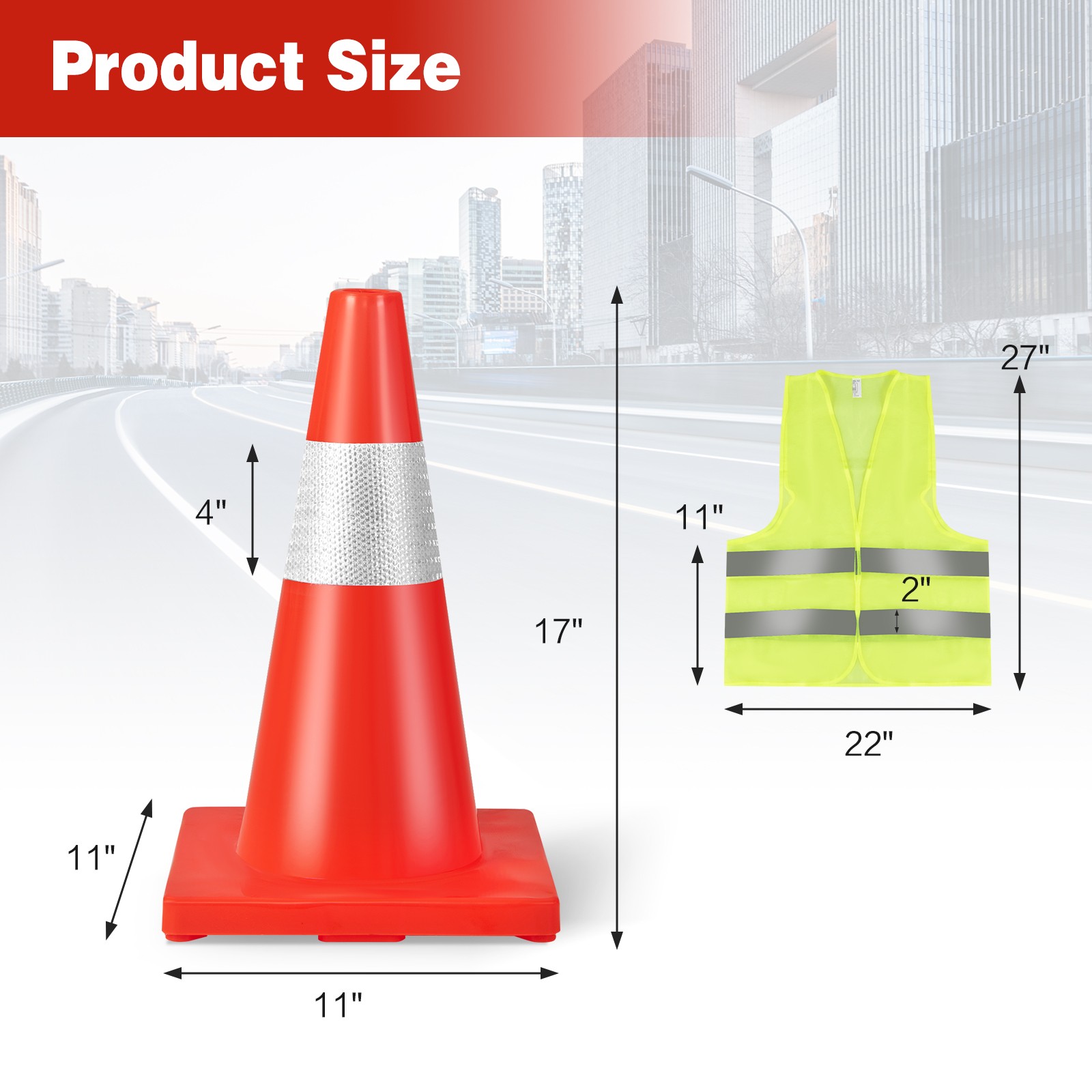 12 Pack Traffic Safety Cones 18″ PVC Road Parking Cones with Reflective Collar