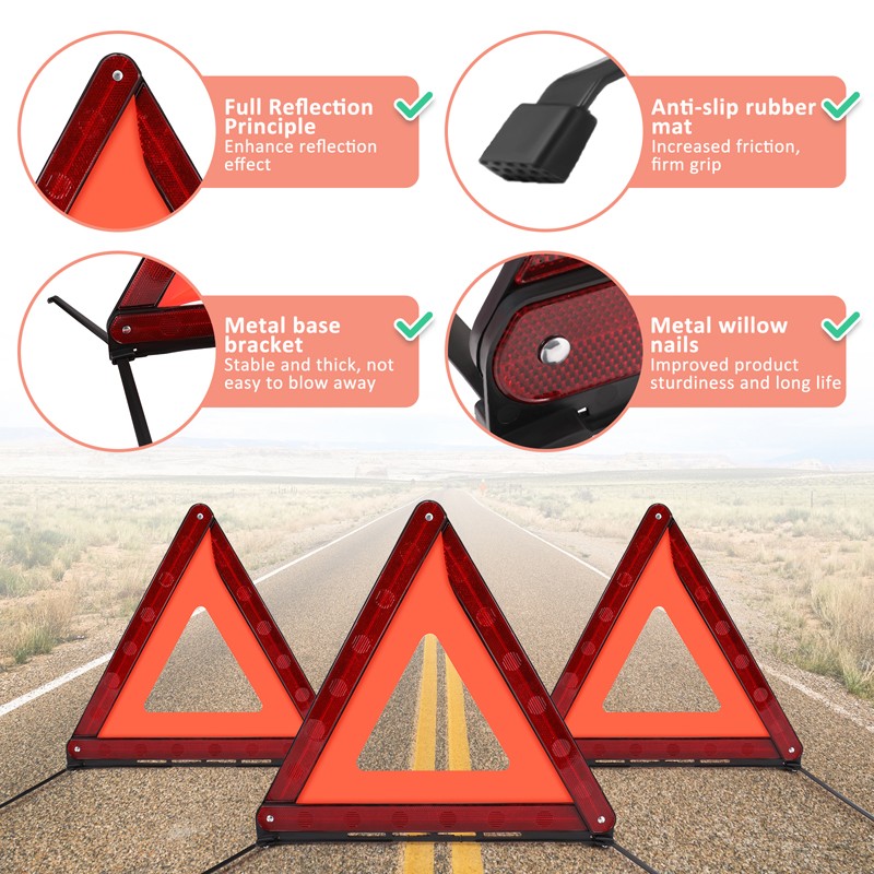 3/6/9 Pack Emergency Warning Triangles Reflector Safety Triangles DOT Approved