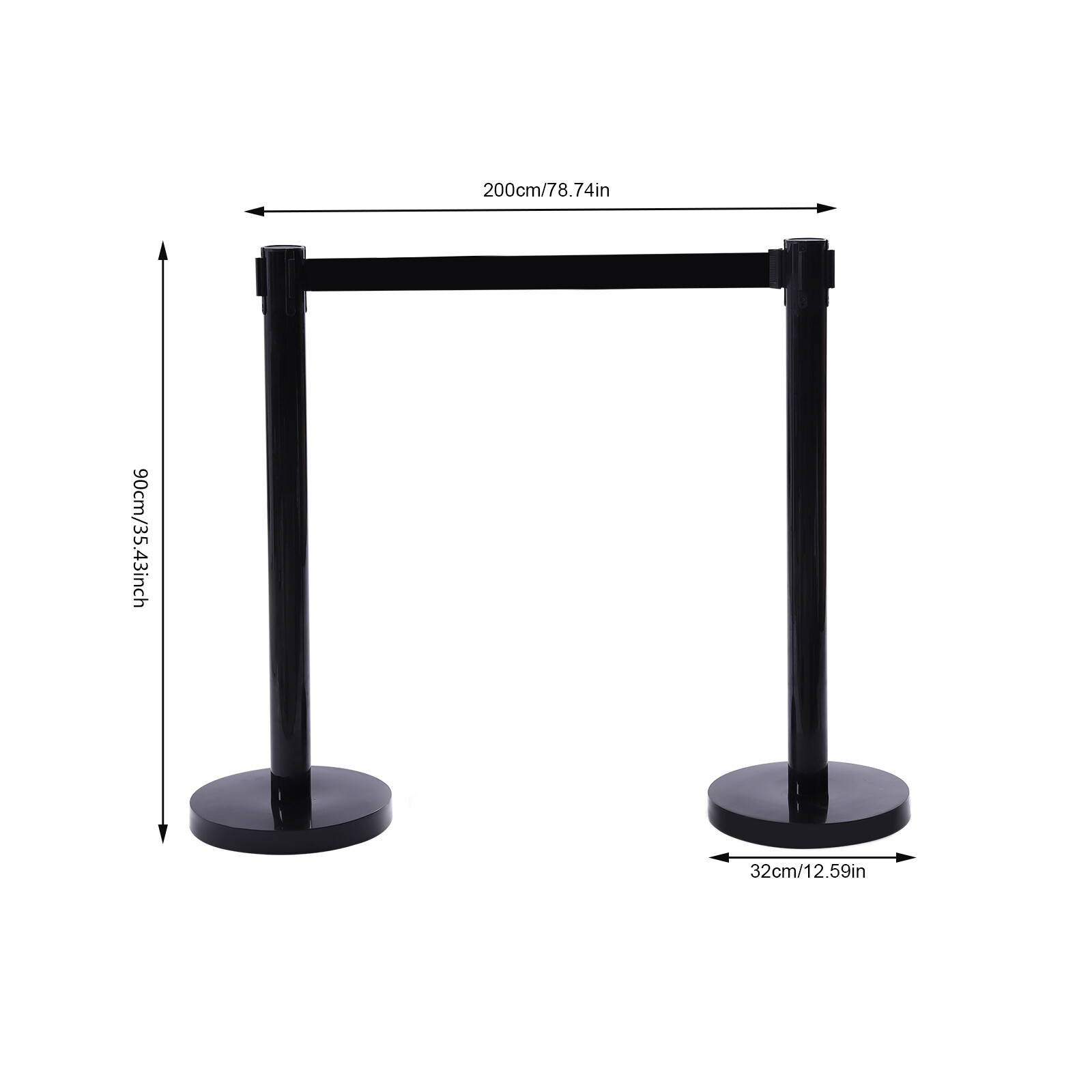 4* Black Retractable Belts Stanchion Post Event & Party Crowd Control 6.6ft Belt
