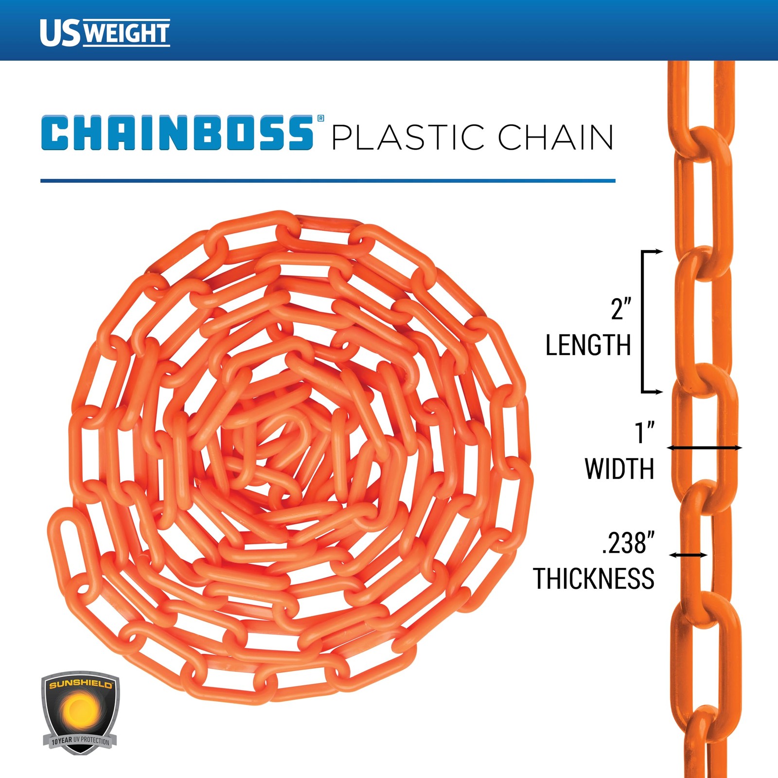 10 Feet Orange Safety Supply Plastic Chain UV Resistant for Crowd Control