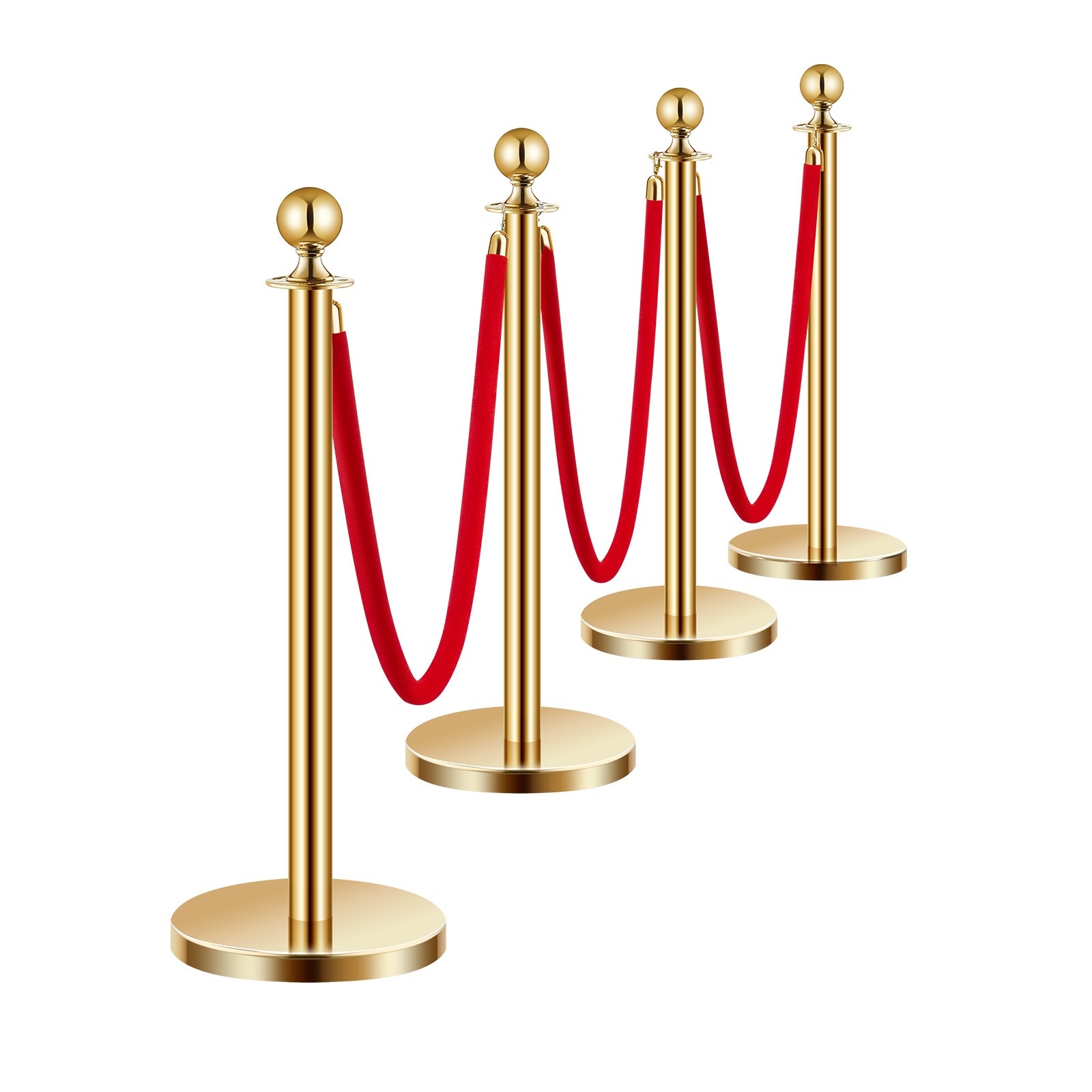 Uimoso 4 Pcs Gold Stanchion Post 3 Red Velvet Ropes Sand Injection Hollow Base