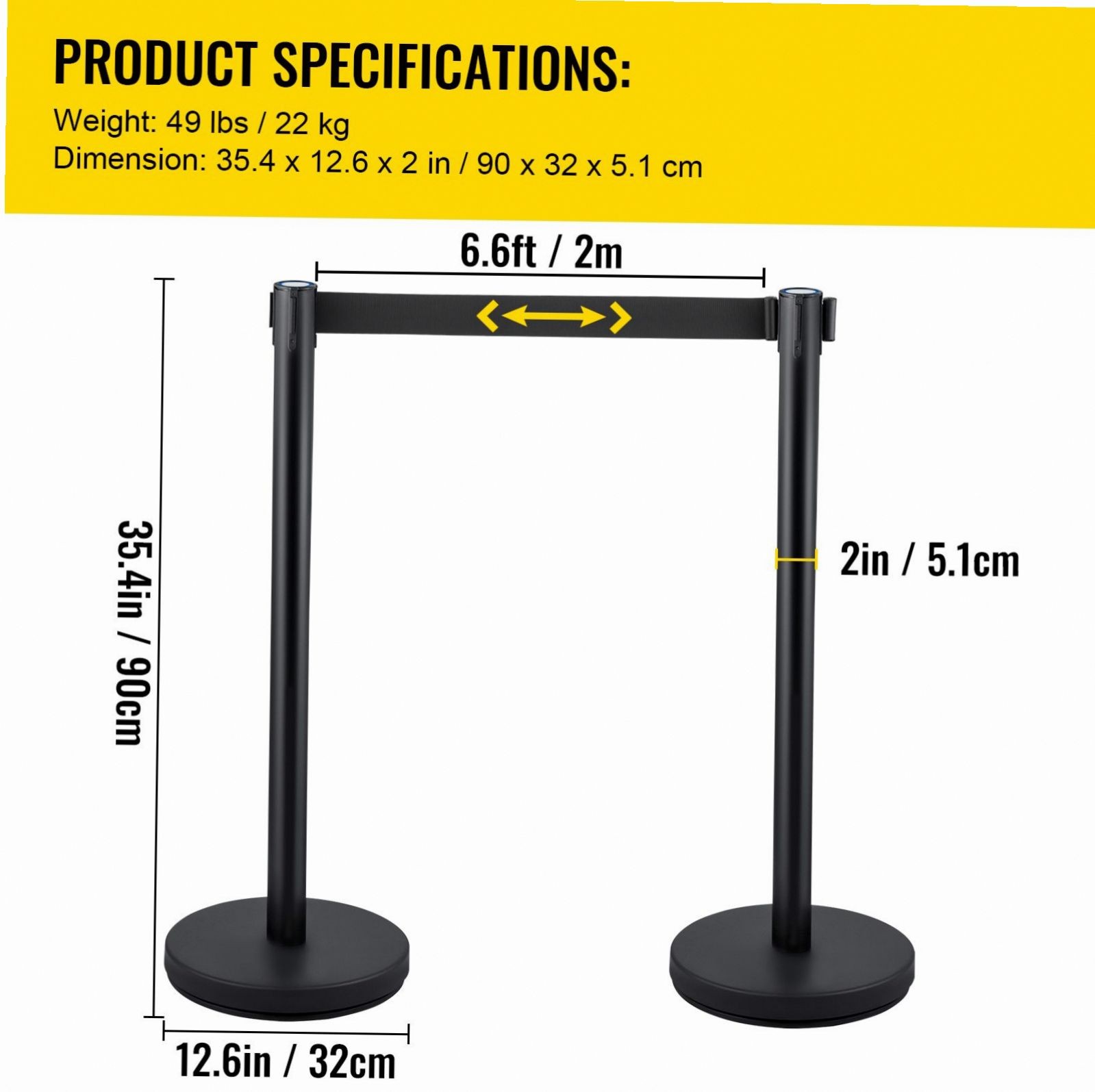 4-Pc Stainless Crowd Control Stanchion w/ 6.6ft Retractable Belts