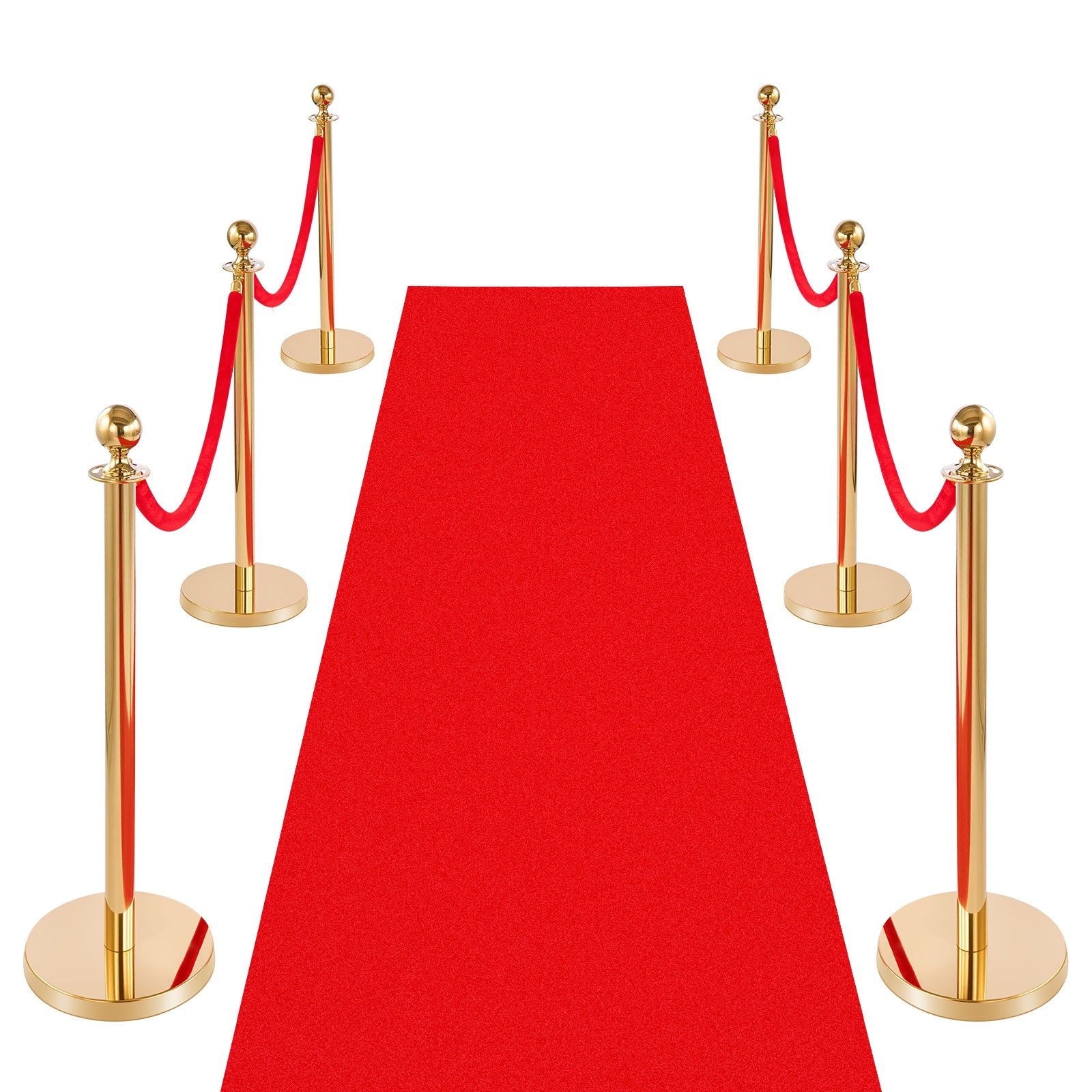 VEVOR 6 Pcs Stanchion Post with Red Carpet & 4 Red Velvet Ropes Hollow Base Gold