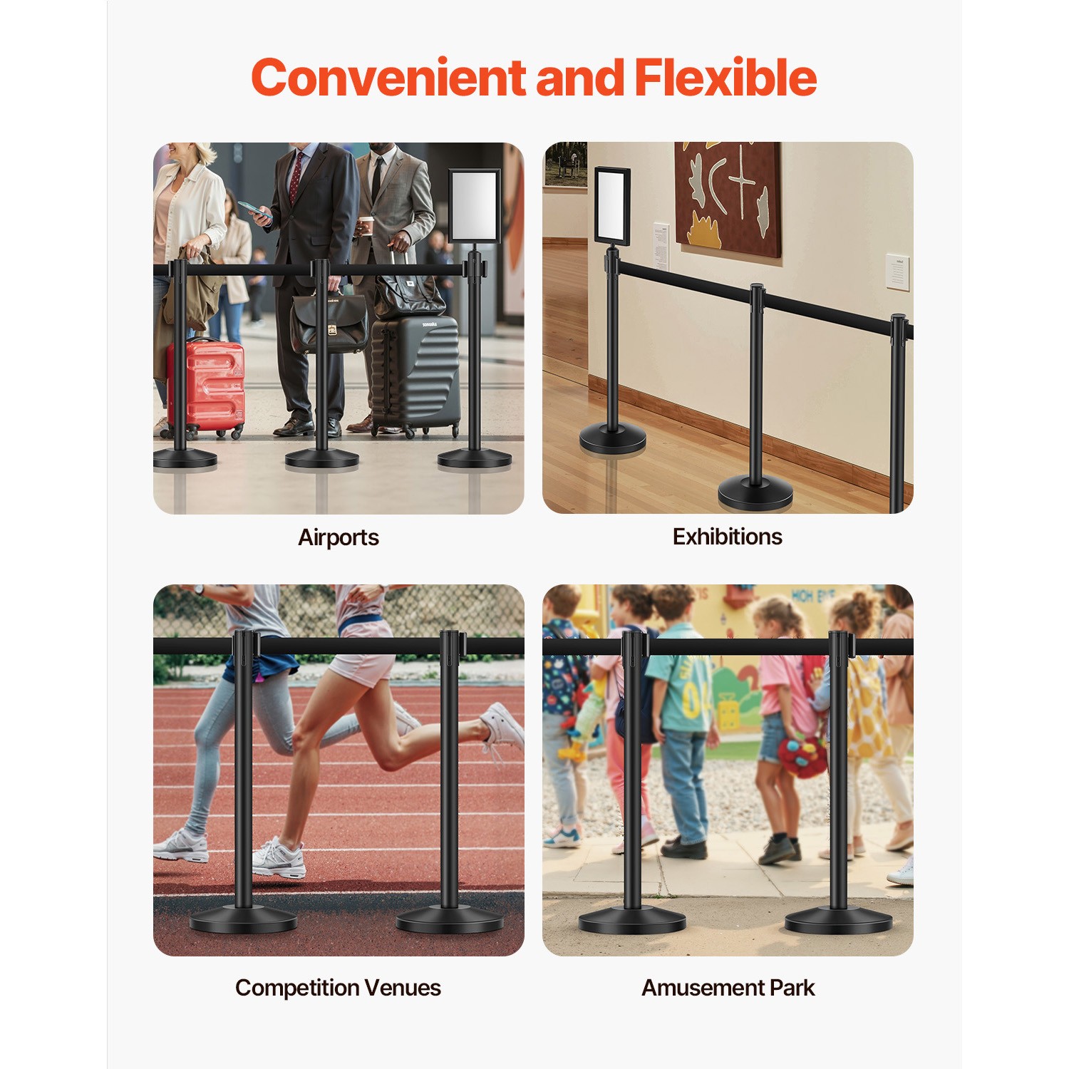 Uimoso 8 Pcs Stanchion Post with 4 Retractable Belts &2 Sign Holders Hollow Base