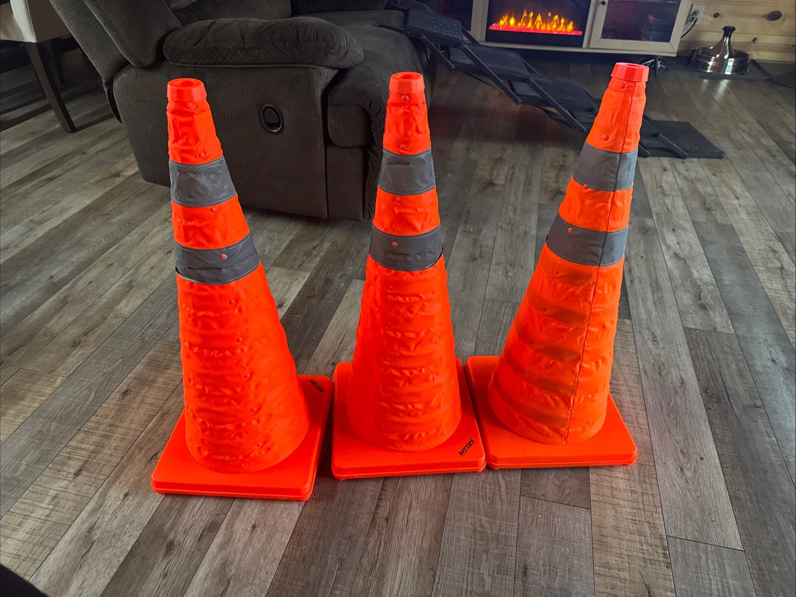 Lot Of 3 27″ Collapsible Traffic Cones Reflective Strip Safety Parking Use RV
