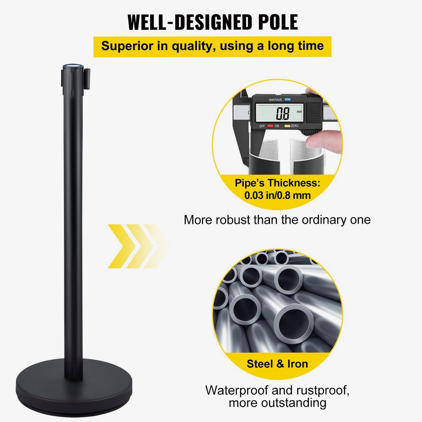 4-Pc Stainless Crowd Control Stanchion w/ 6.6ft Belts & HD Base