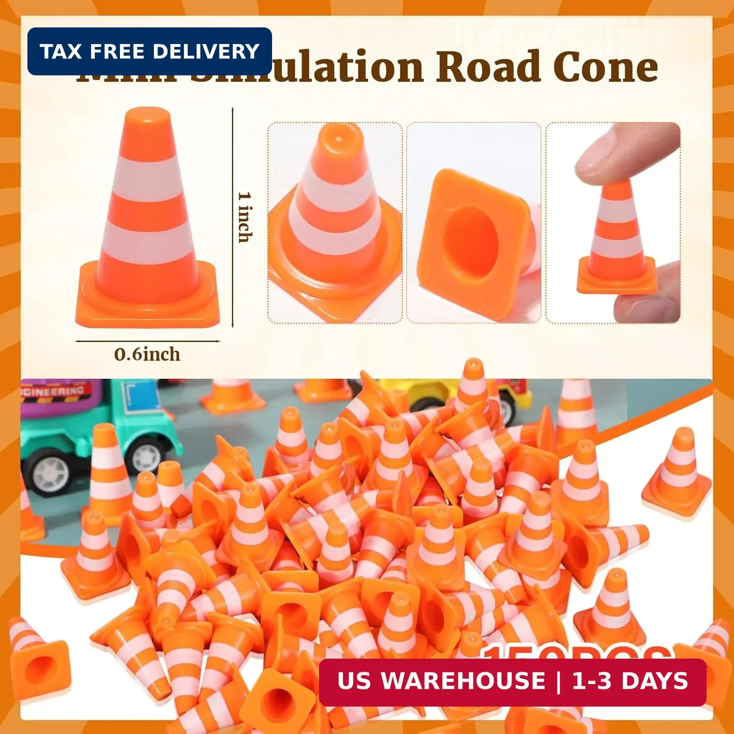 Soulchen 150 Pcs 1″ Mini Traffic Cones Bulk Miniature Barricades Signs Orange Ro