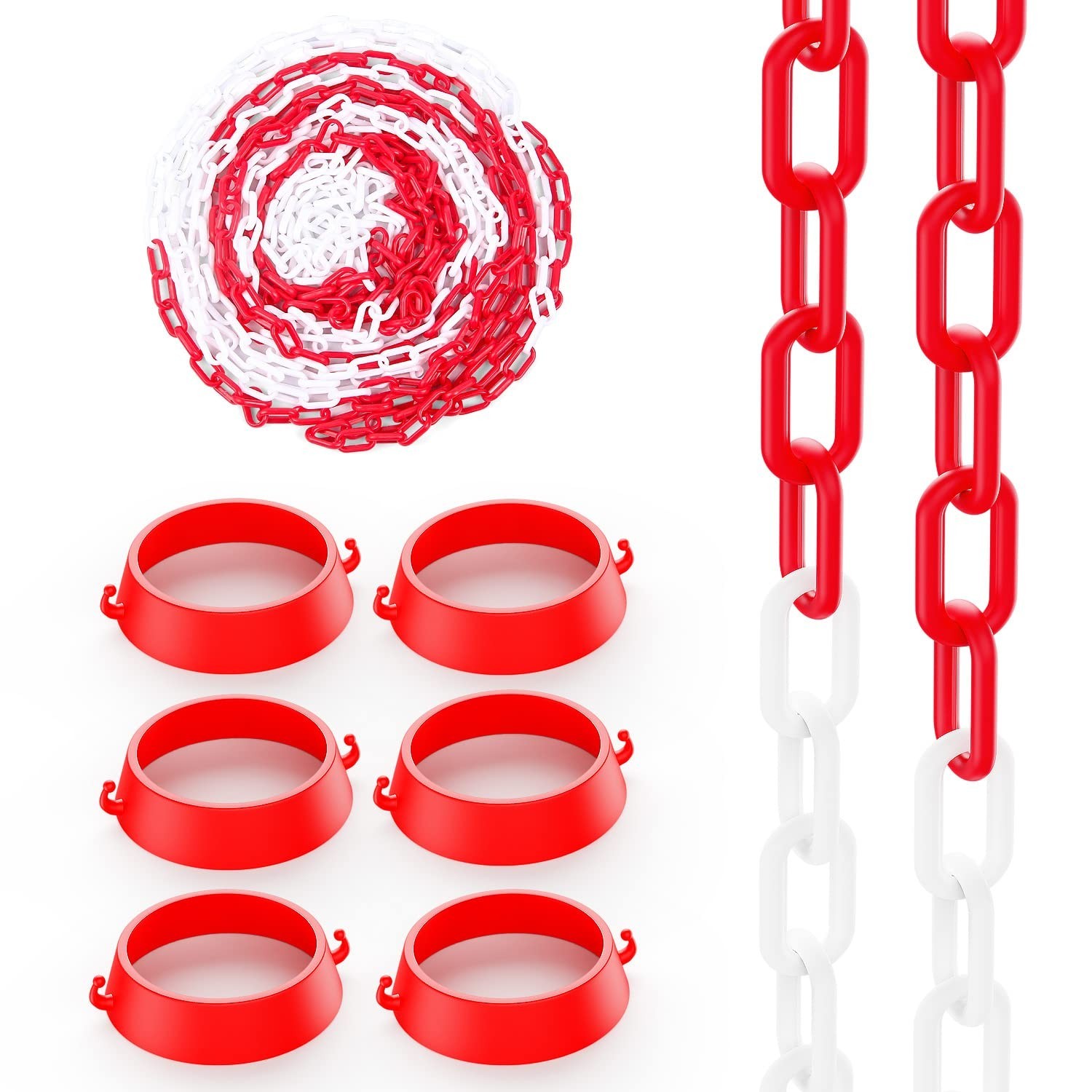 Bright Red & White 32ft Safety Chain with Connectors for Traffic Management