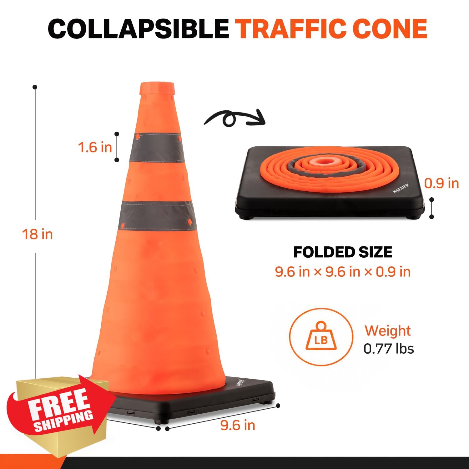BATTIFE 4 Pack 18inch Orange Traffic Cones