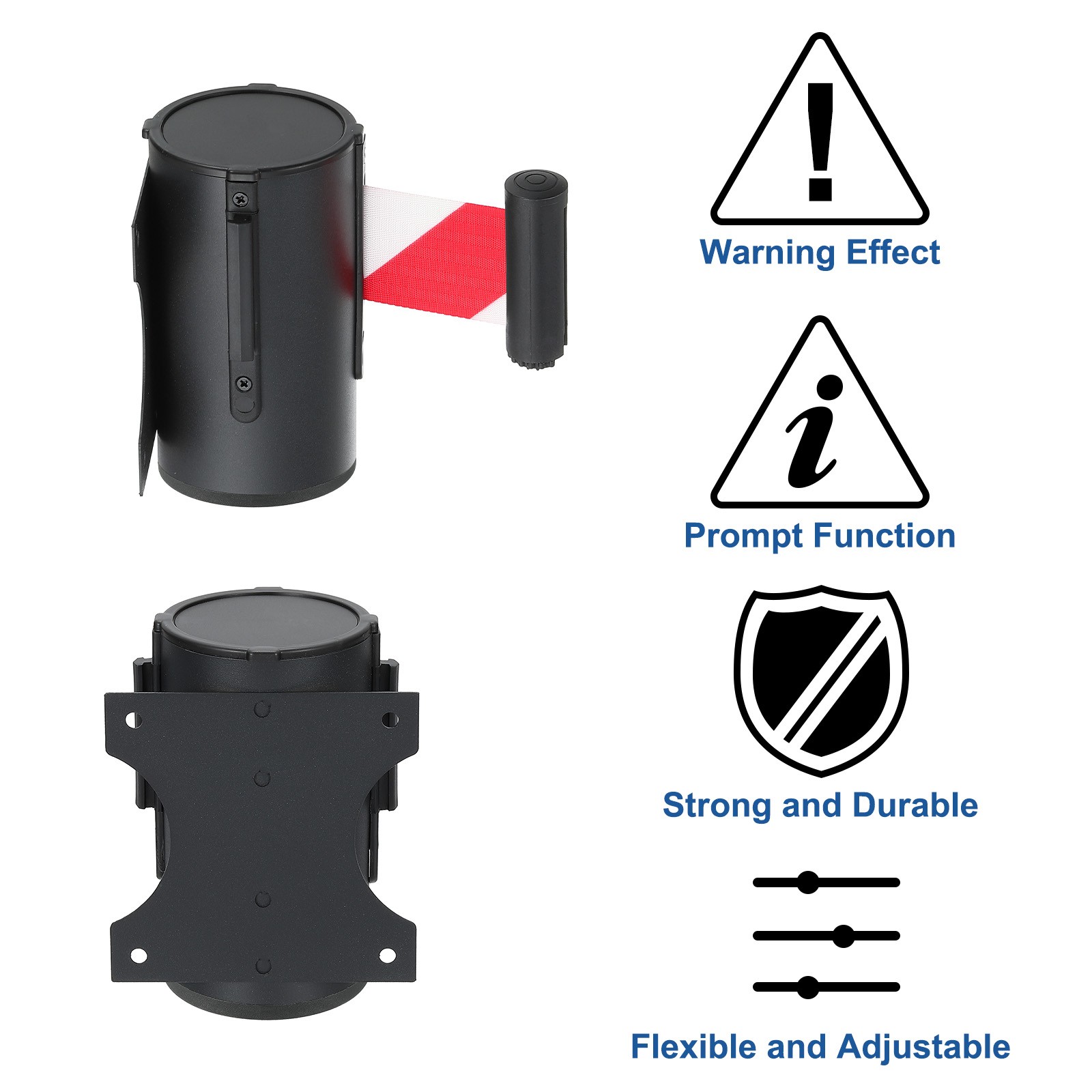16.4 ft Fixed Wall Mount Retractable Belt Barrier Black/Red/White