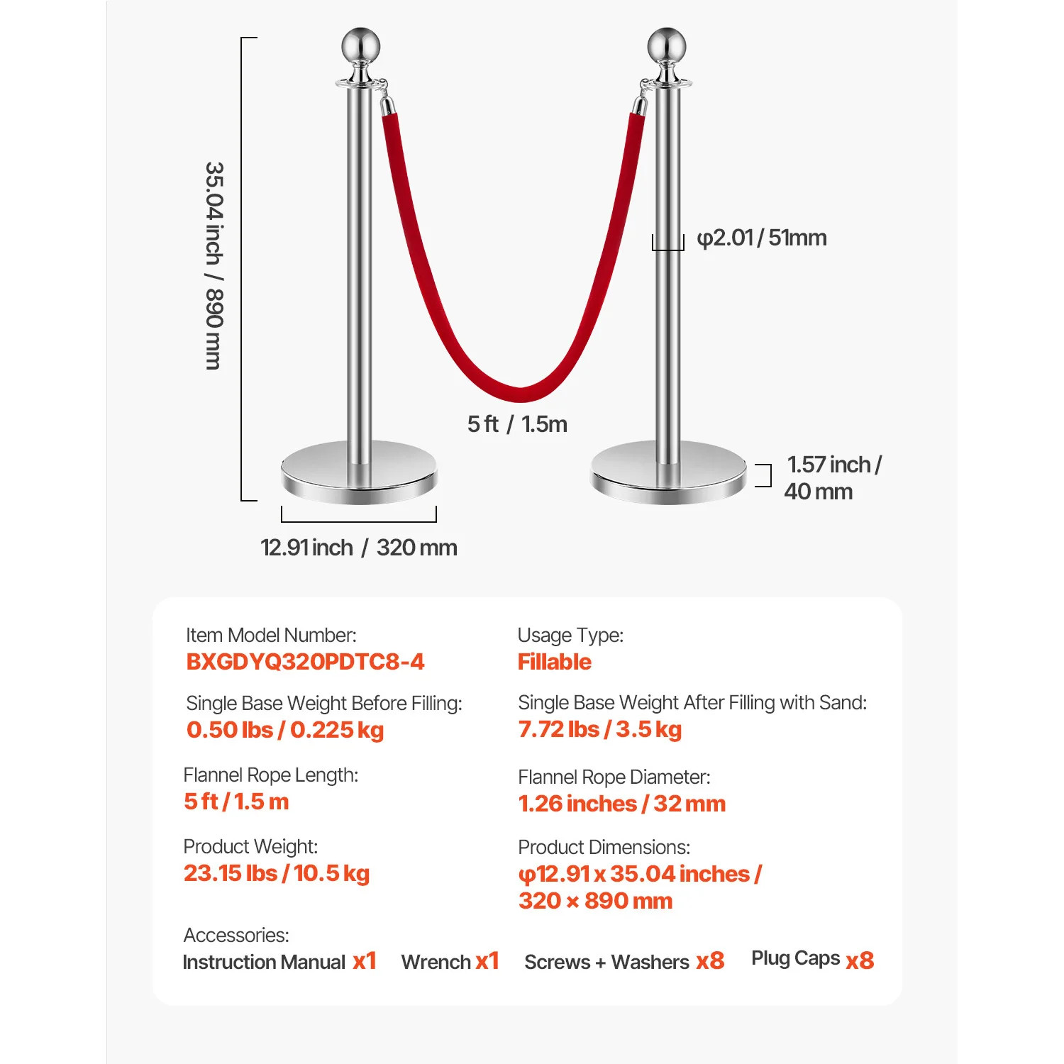 Stanchions 4/6/8Pcs Stainless Steel Post with Fillable Base Velvet Ropes & Posts