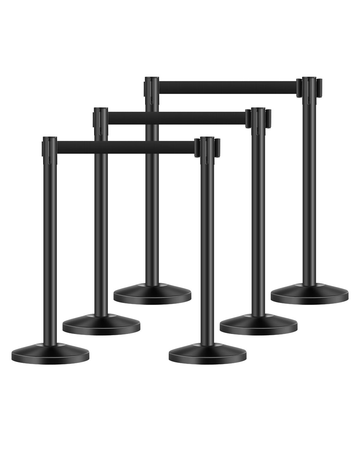 6 Pcs Crowd Control Stanchion Set ,with Retractable Belts Black Stanchions Queue
