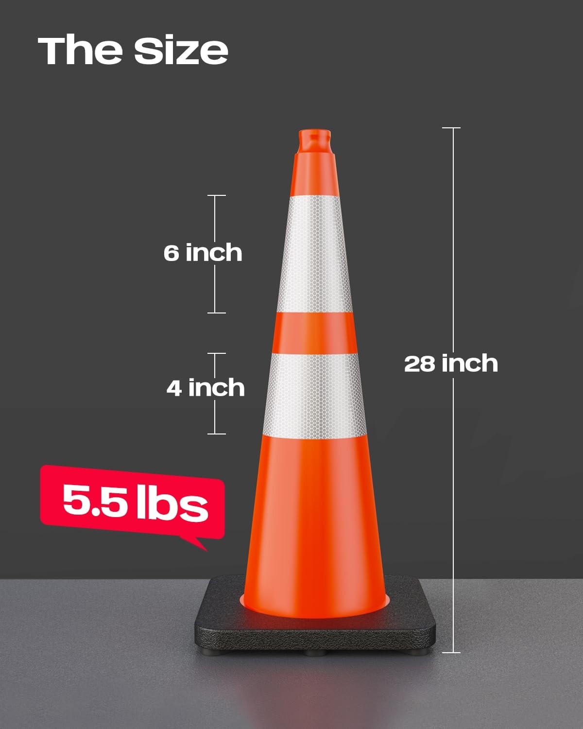 28 Inch Traffic Cones with Black Weighted Base, PVC Orange Safety Cones for Traf