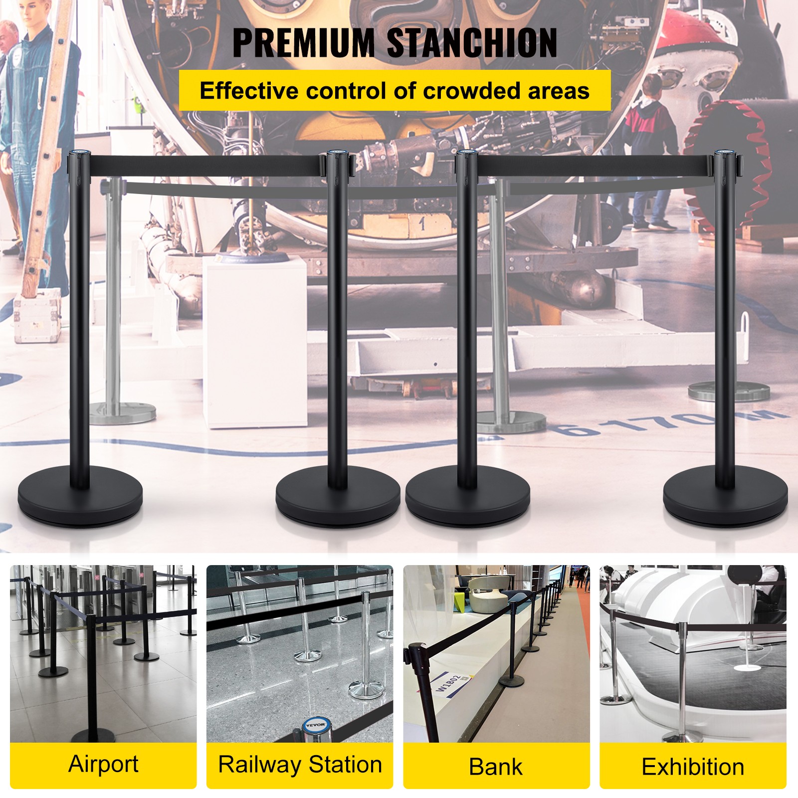 Uimoso 4 Pieces Crowd Control Stanchion Posts Set 6.6 ft/2 m Retractable Belts