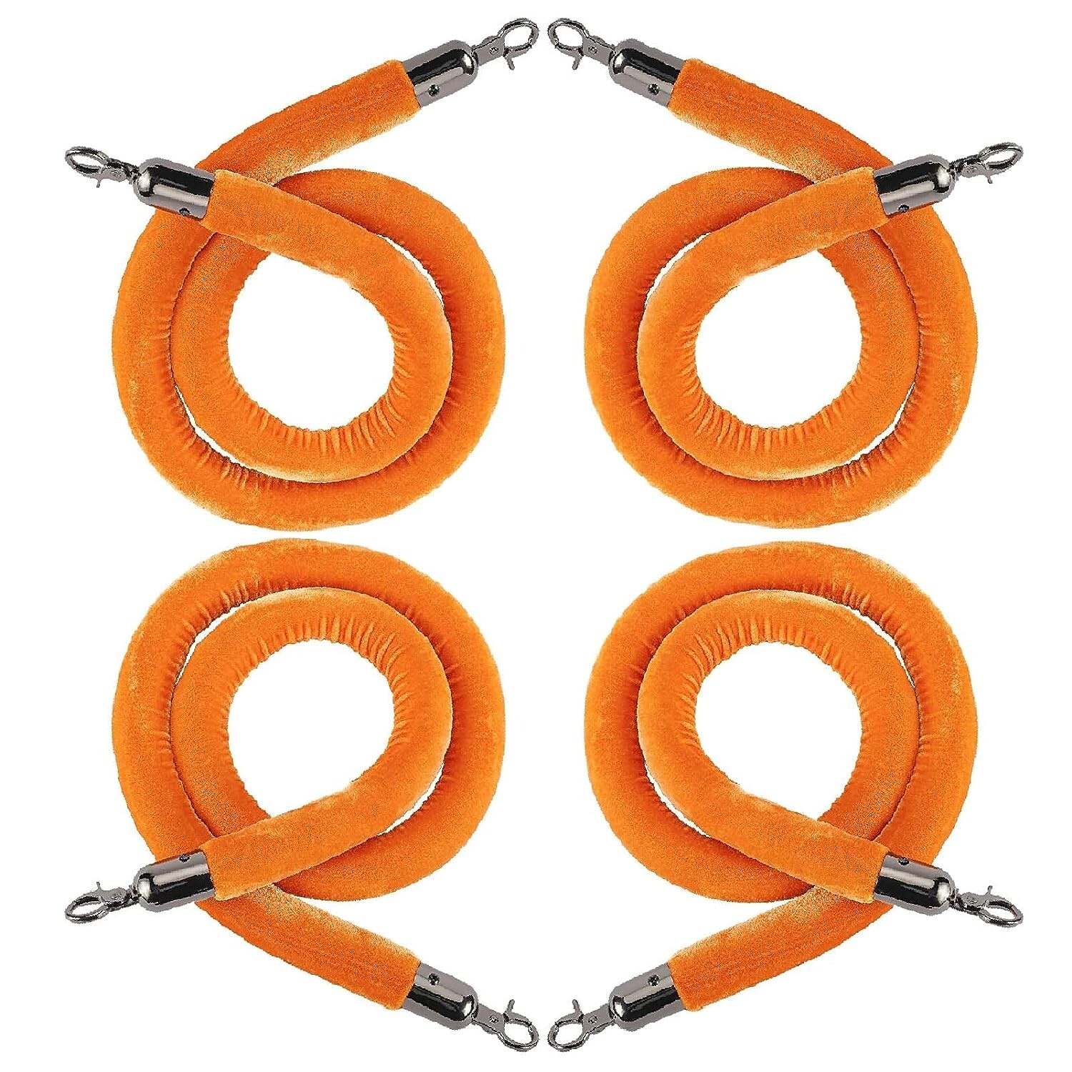 NovelBee 4pcs Orange Velvet Stanchion Ropes with Black Hooks,10 Feet Stanchion Q