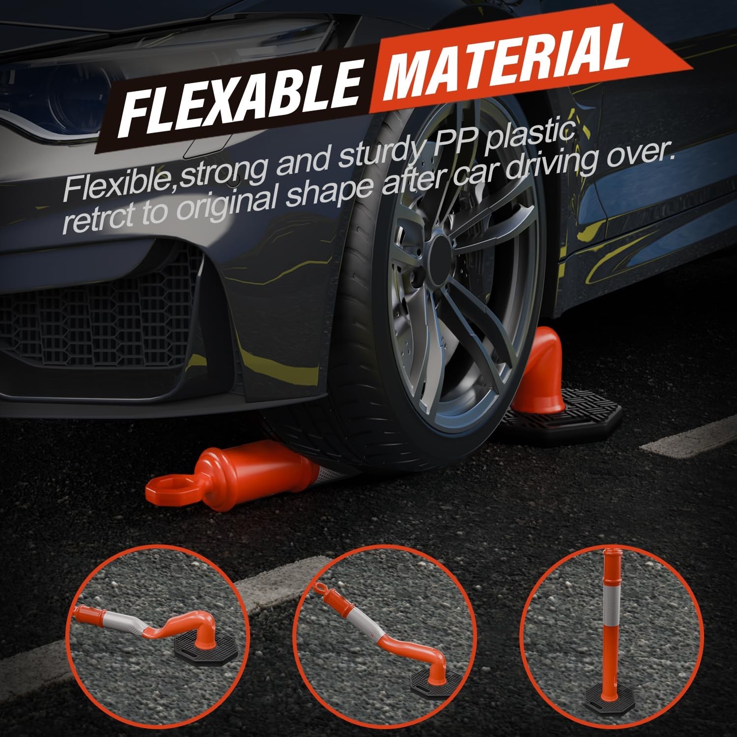 45 Inch Orange Delineator Post with 10 LB Weighted Base, 3 Pack | Traffic Deline