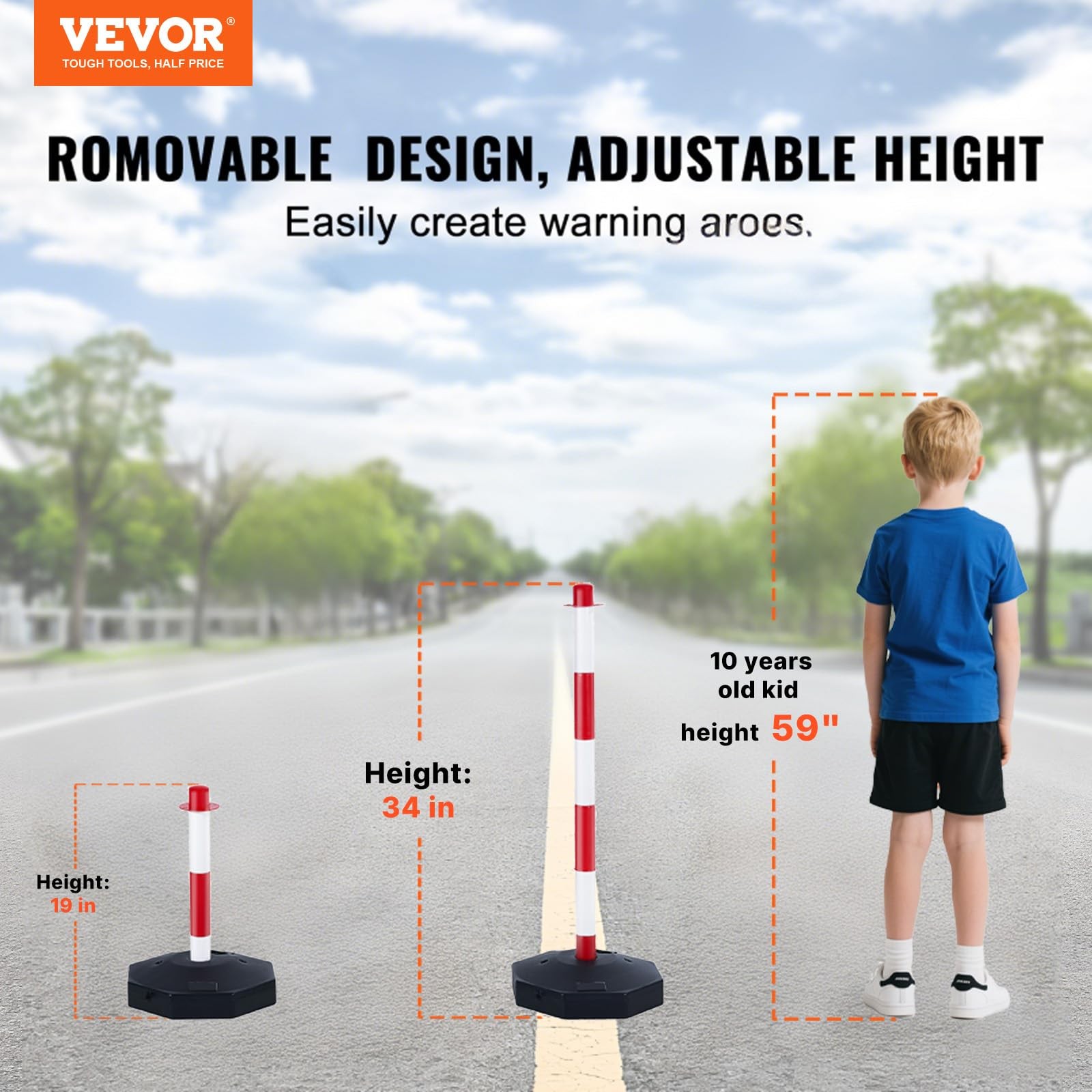 Vevor Adjustable Traffic Delineator Post Red White 6 Pack Sturdy And Stable