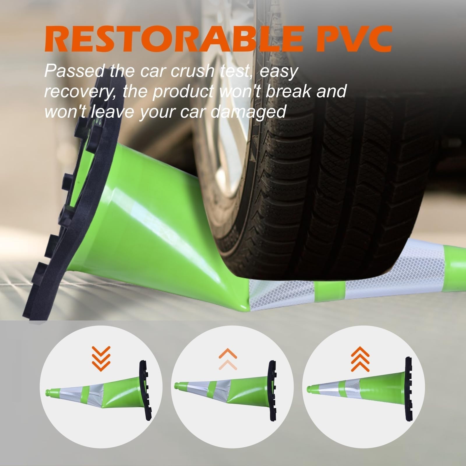 Green 12/18/28/36” Flexible Black Base PVC Traffic Cone with Reflective Collar