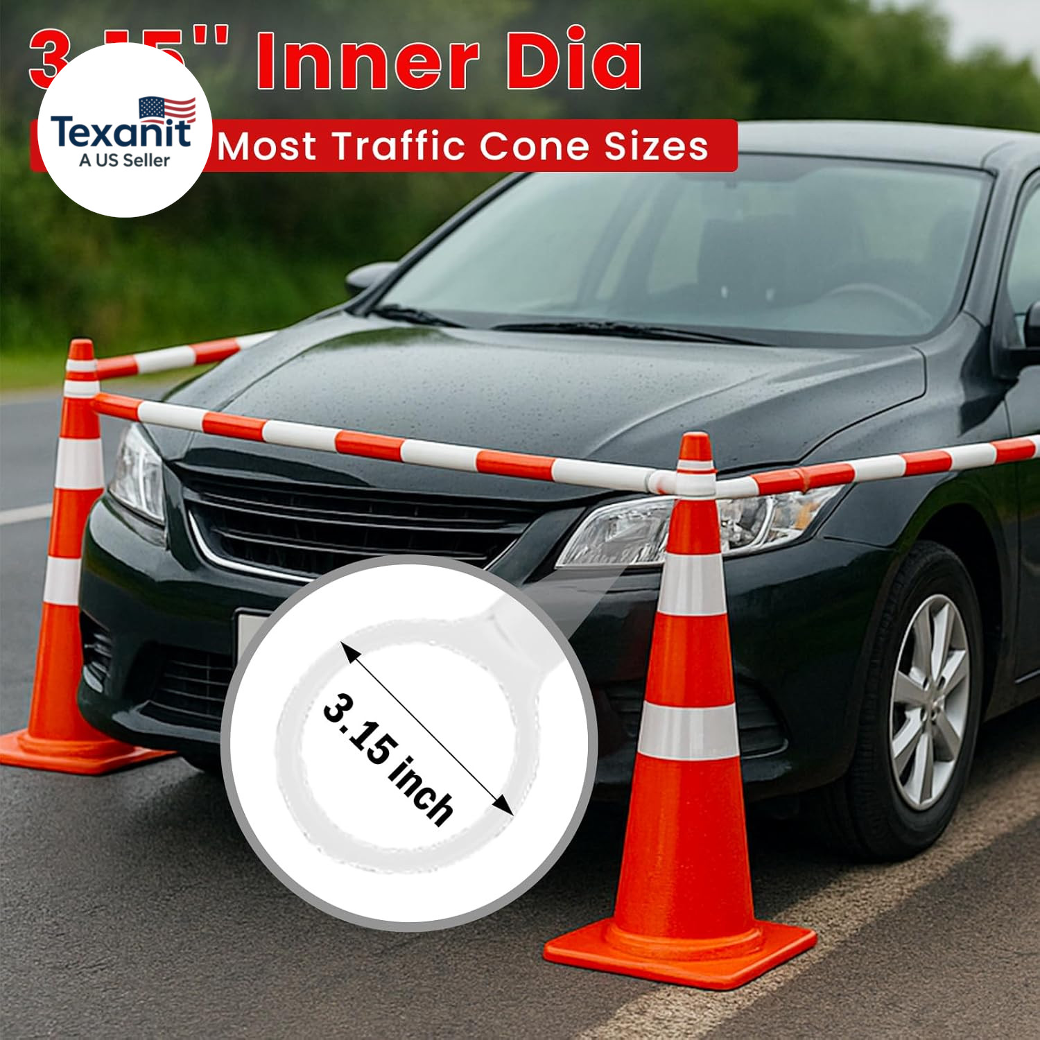 6 Pcs Retractable Traffic Cone Bar from 4Ft to 7.2Ft, Expandable Safety Cone Bar