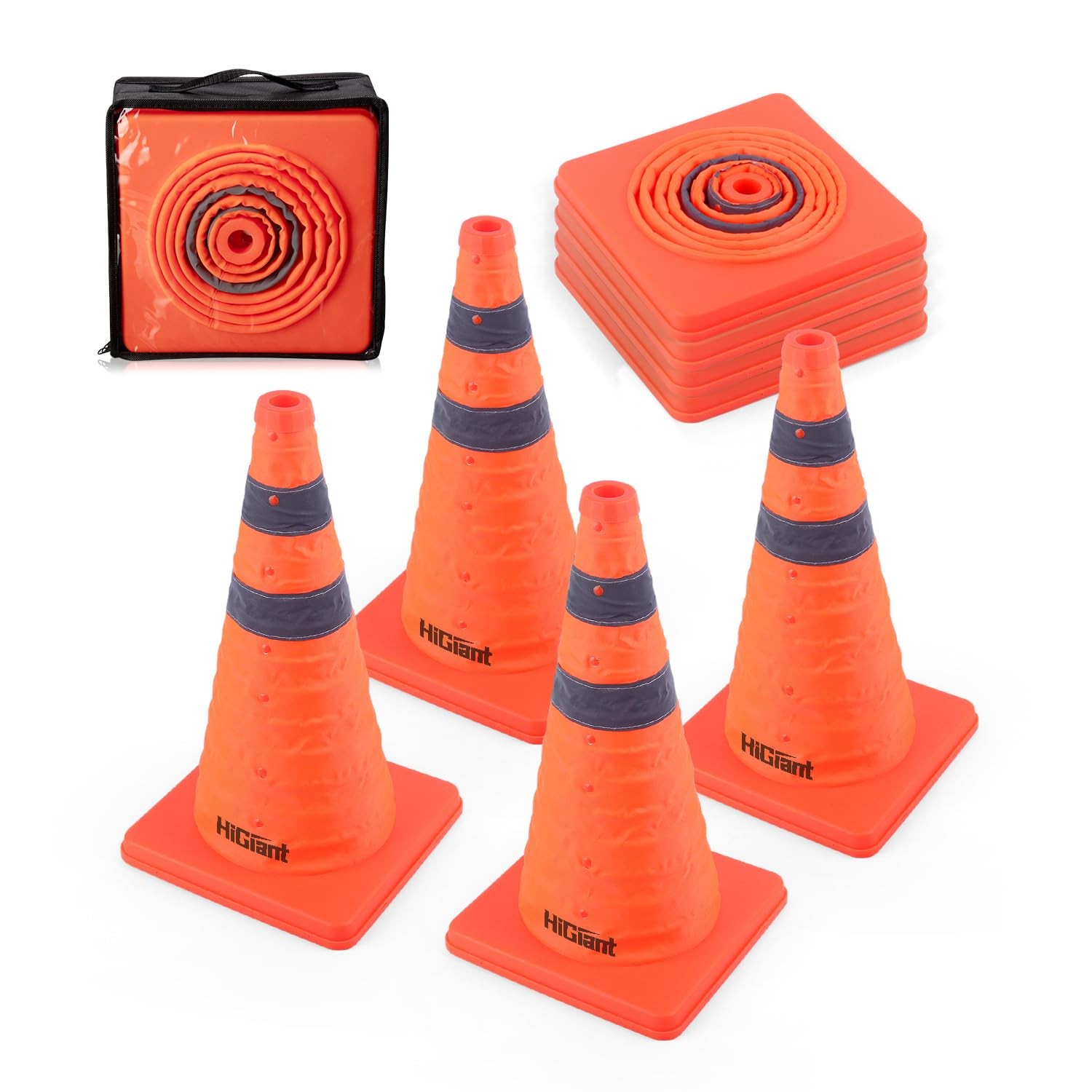 [4 Pack] Collapsible Traffic Safety Cones 18 Inch, Orange Pop-up Cones with R…