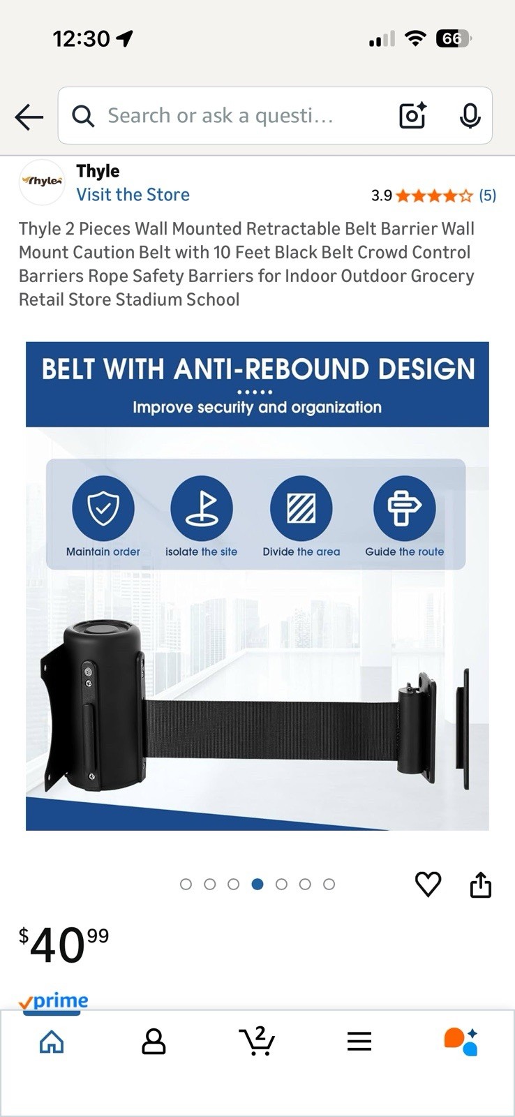 Wall Mounted Retractable Belt Barrier Wall Mount Caution Belt with 10 Feet